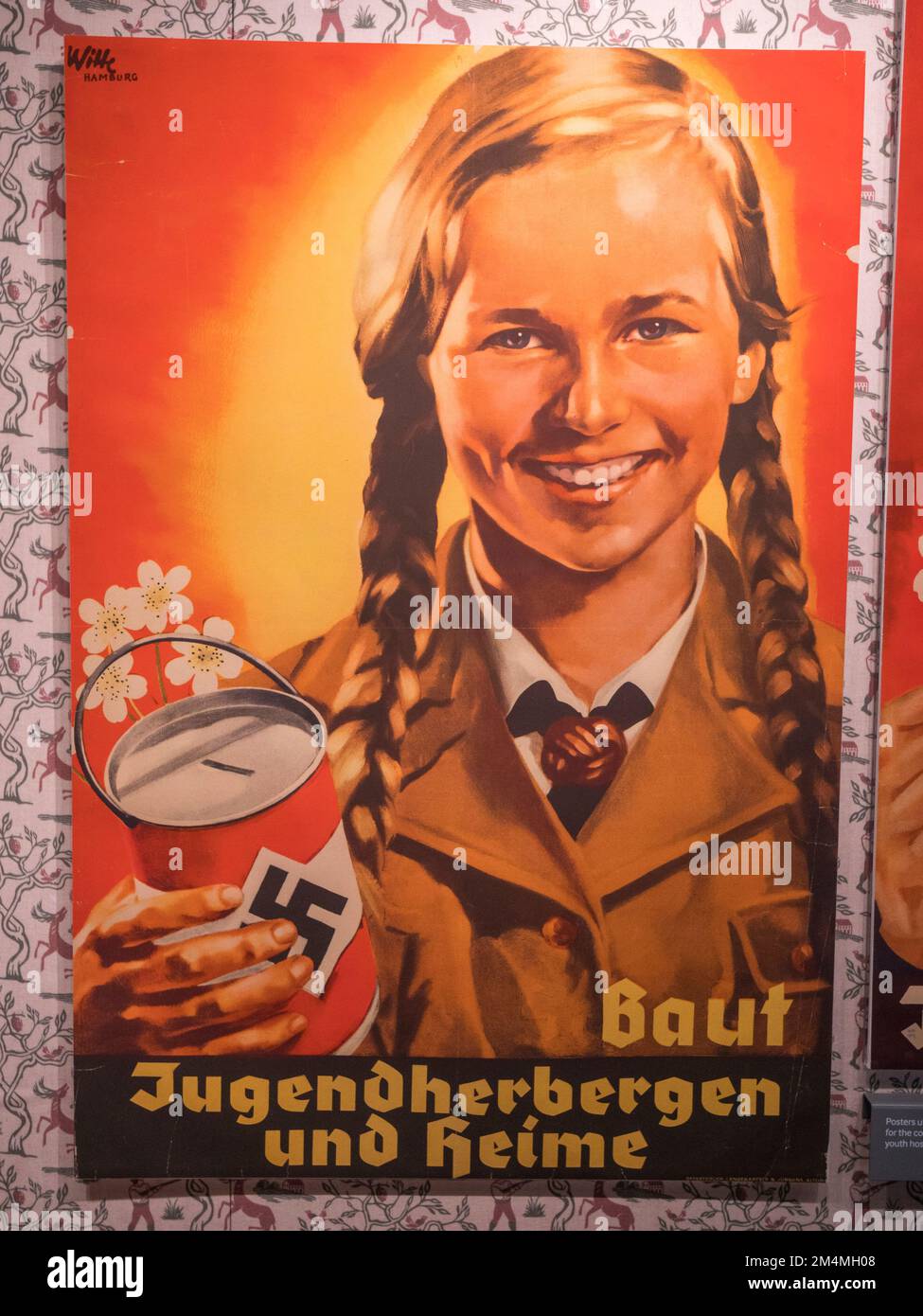 „Baut Jugendherberge und Heime“, („Build Youth Hostels“), Nazi-Propagandaposter zur Beschaffung von Geldern für Jugendherbergen, Imperial war Museum, London, Großbritannien. Stockfoto