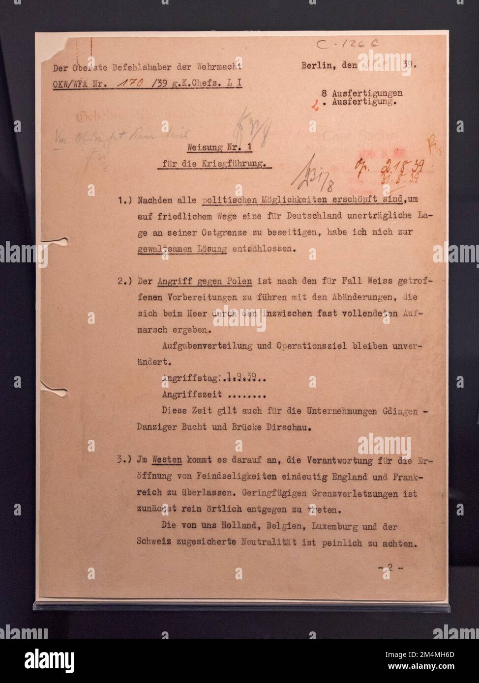 Richtlinie von Adolf Hitler, Anordnung der Invasion von Polen am 1. September 1939, Imperial war Museum, London, Vereinigtes Königreich. Stockfoto