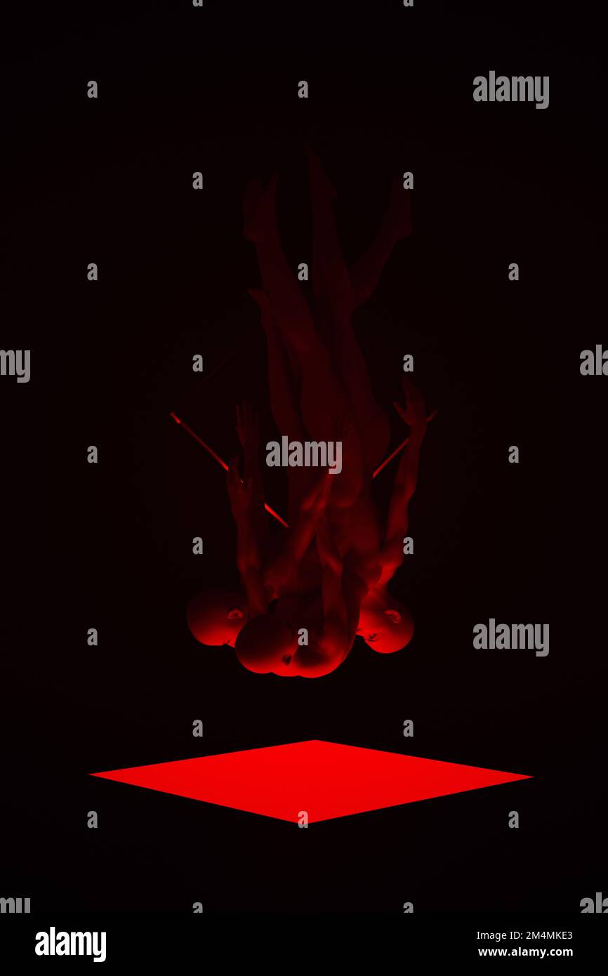 Drei Rote Frauen verschmolzen zu einer roten Grube, die glühende 3D-Darstellung Stockfoto