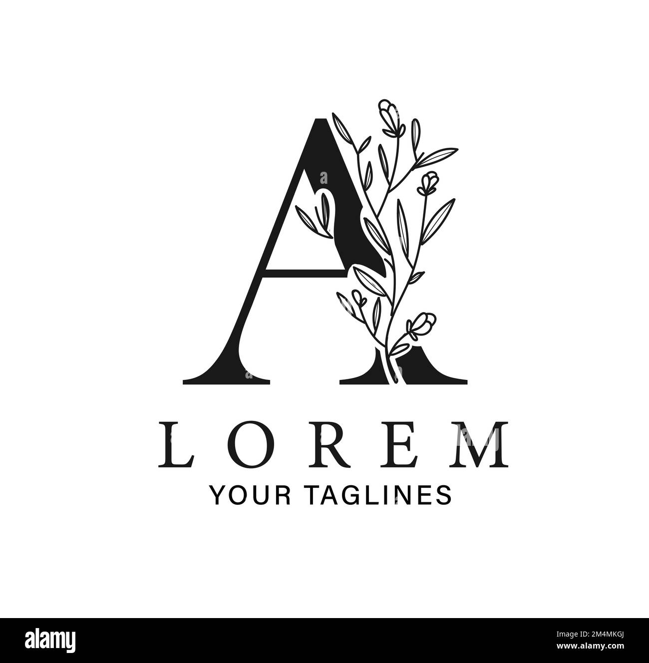 Schwarzer Anfangsbuchstabe A mit Wirbeln und Blumendekorationen Stock Vektor