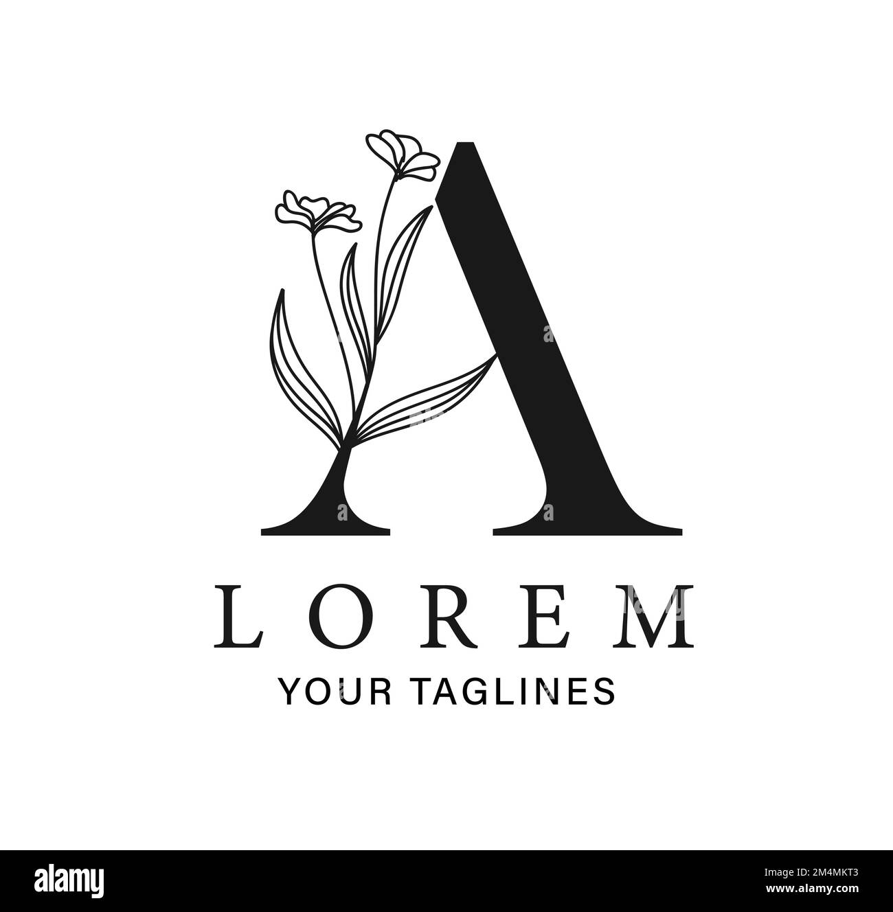 Schwarzer Anfangsbuchstabe A mit Wirbeln und Blumendekorationen Stock Vektor