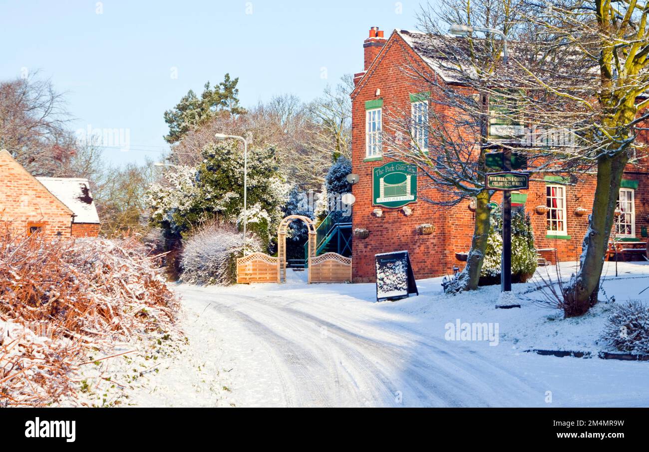 Park Gate Inn Cannock Wood Winter Cannock Chase Country Park AONB (Gebiet von herausragender natürlicher Schönheit) Staffordshire England Großbritannien Stockfoto