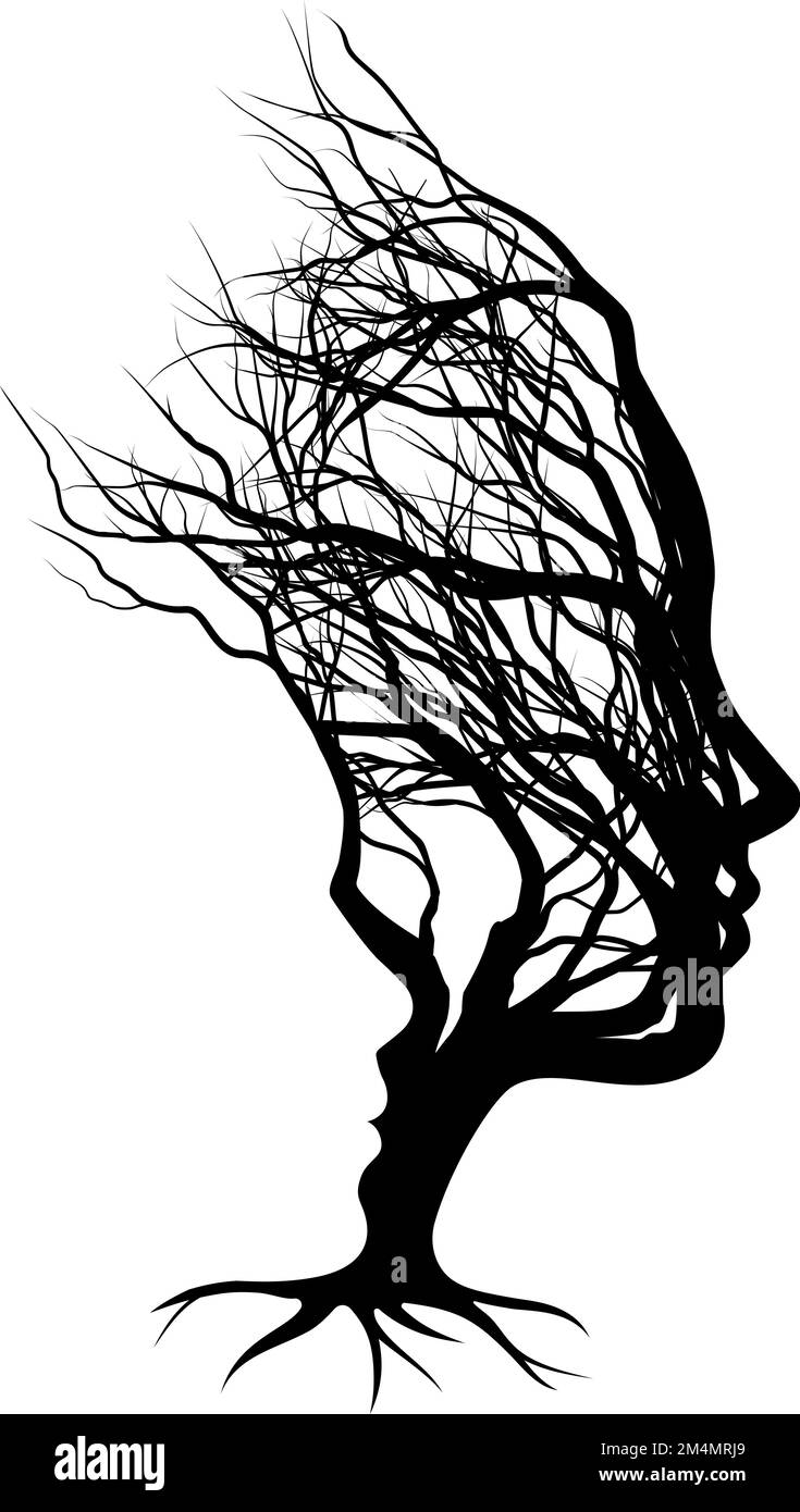 Optische Illusion Mutter Frau und Kind Baum Gesichter Stock Vektor