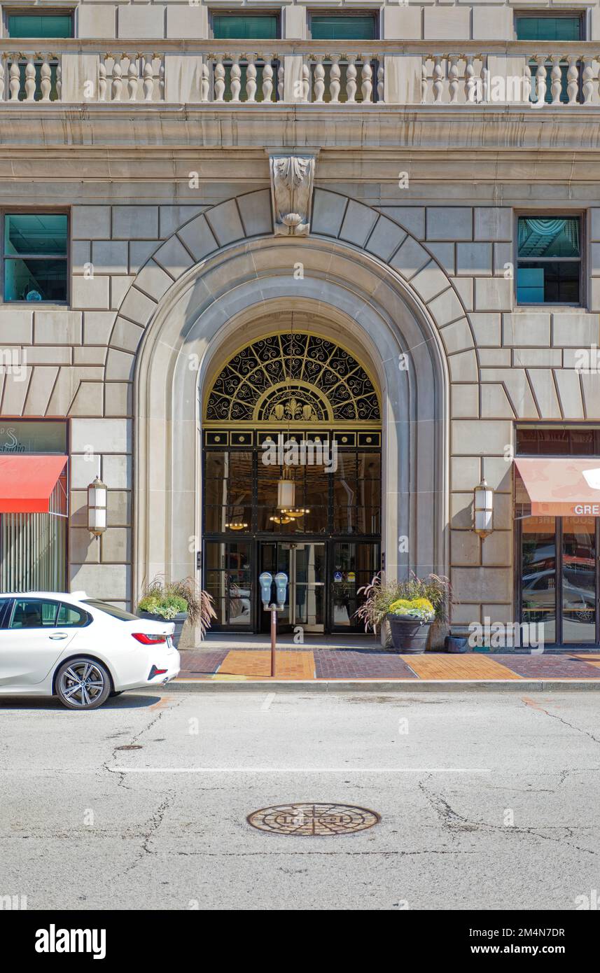 Das Wahrzeichen Hanna Building wurde 1922 erbaut. Das Hochhaus ist immer noch ein Bürogebäude, obwohl der angrenzende Anbau in Apartments umgewandelt wurde. Stockfoto
