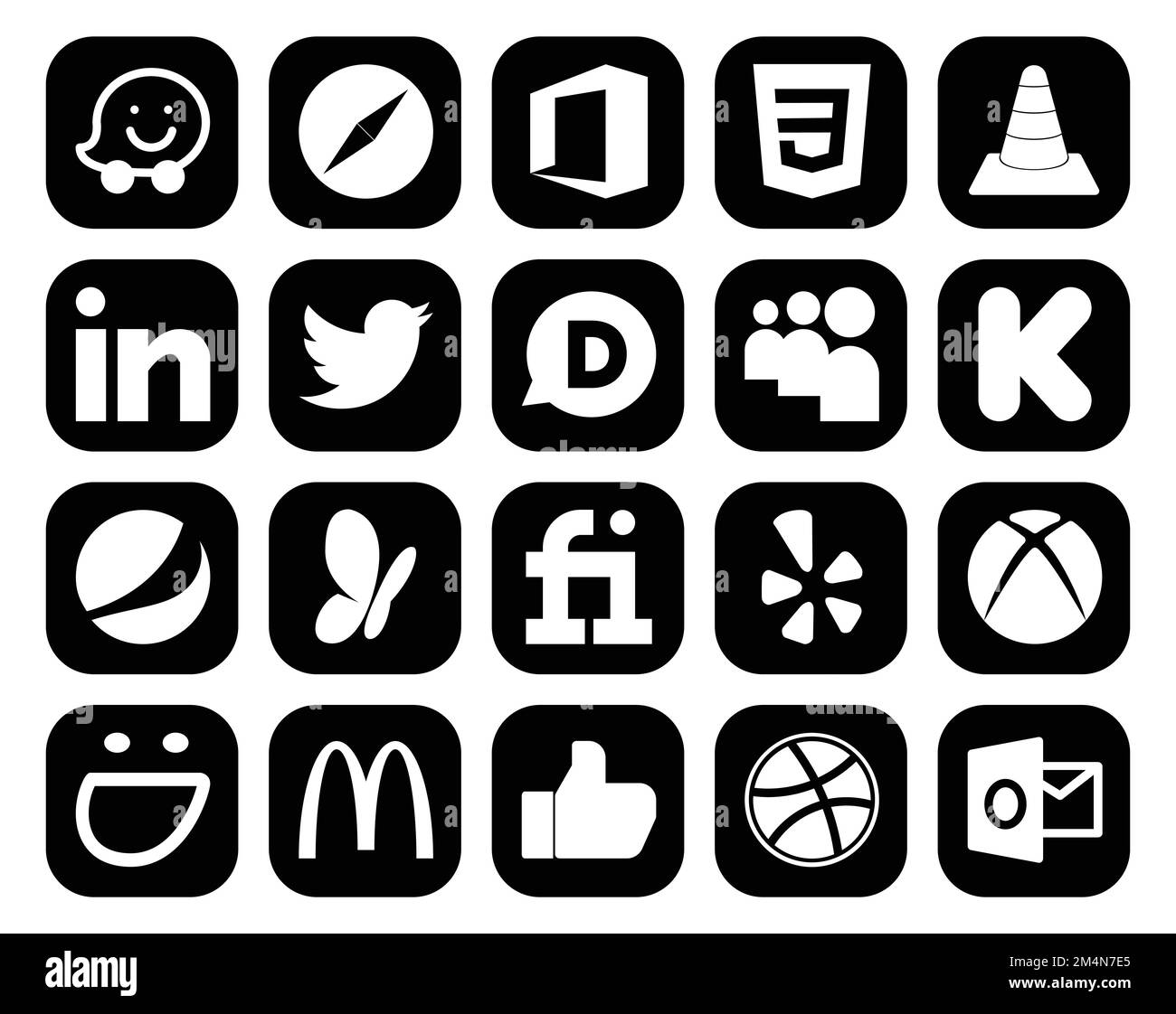 20 Icon Pack für soziale Medien einschließlich yelp. msn. linkedin. pepsi. myspace Stock Vektor