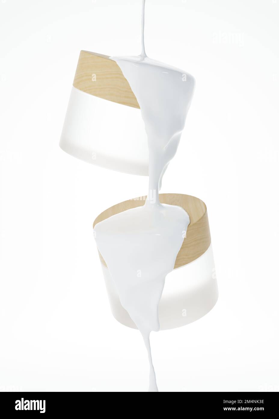 Zwei schwimmende Kosmetikgläser und flüssige Creme aus über 3D ml werden isoliert auf weißem Hintergrund gerendert Stockfoto