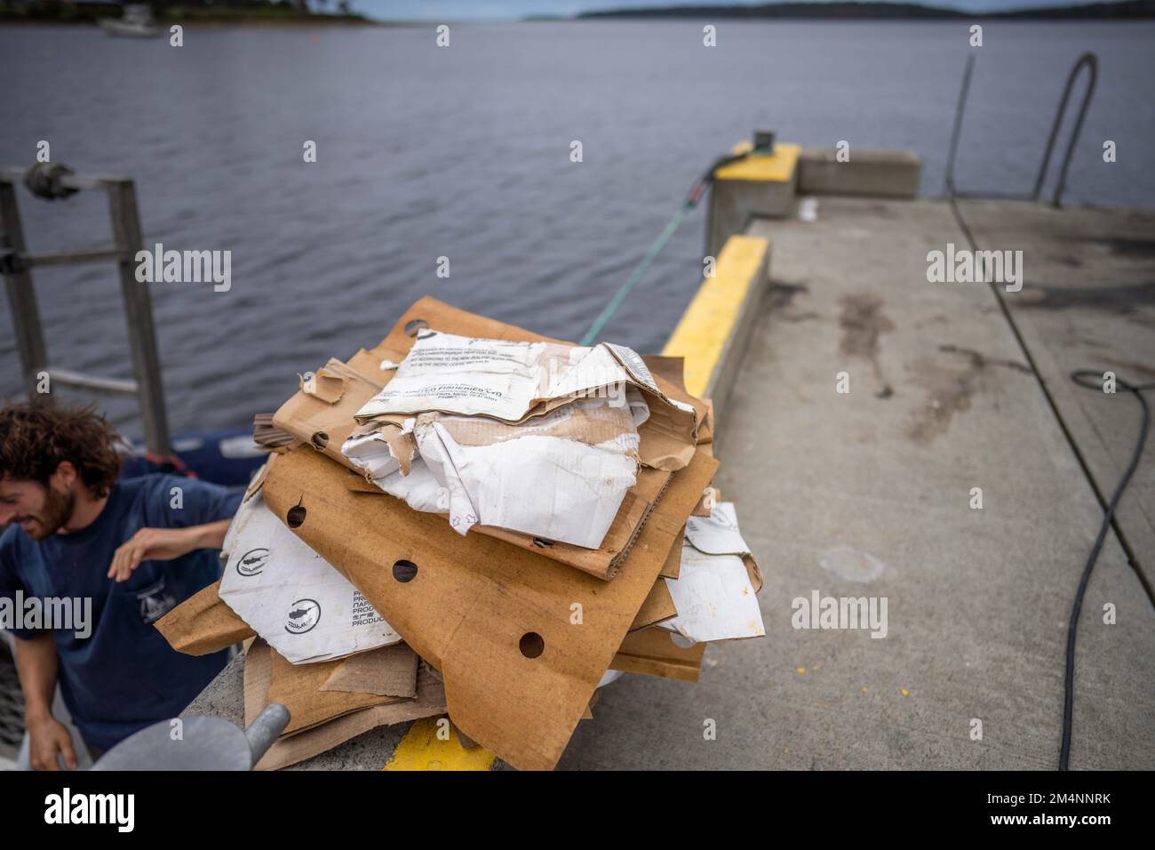 Recyceln von Pappe nach einem Angelausflug auf einem Boot in australien Stockfoto