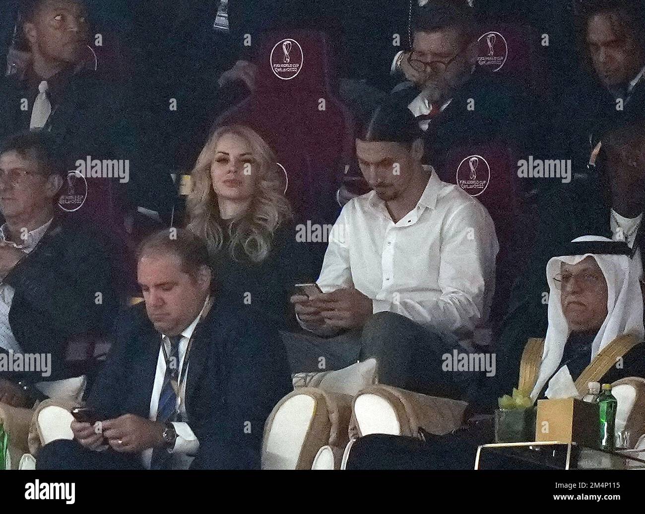 18. Dezember 2022, Lusail Iconic Stadium, Doha, QAT, FIFA-Weltmeisterschaft 2022, Finale, Argentinien gegen Frankreich, im Bild von Zlatan Ibrahimovic mit seiner Frau Helena Seger Stockfoto