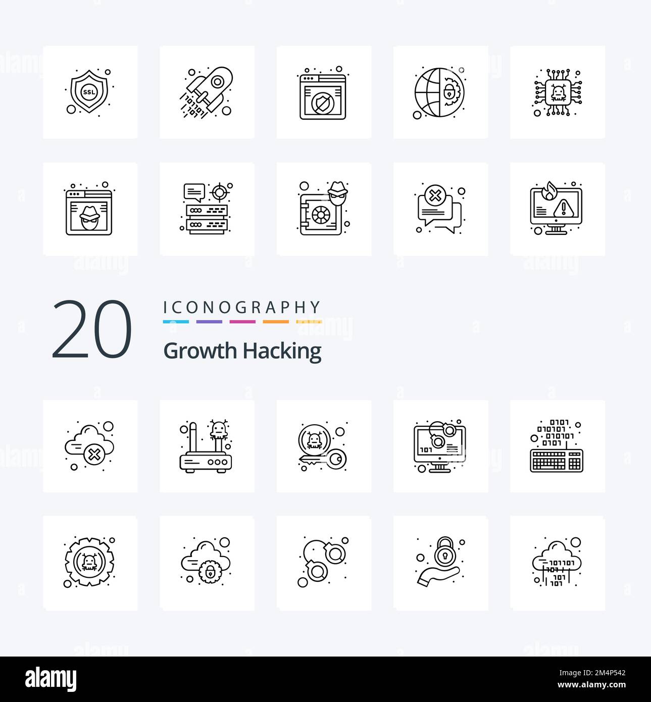 20 Hacking Line Icon Pack wie Warn Secure Router Code Private Stock Vektor