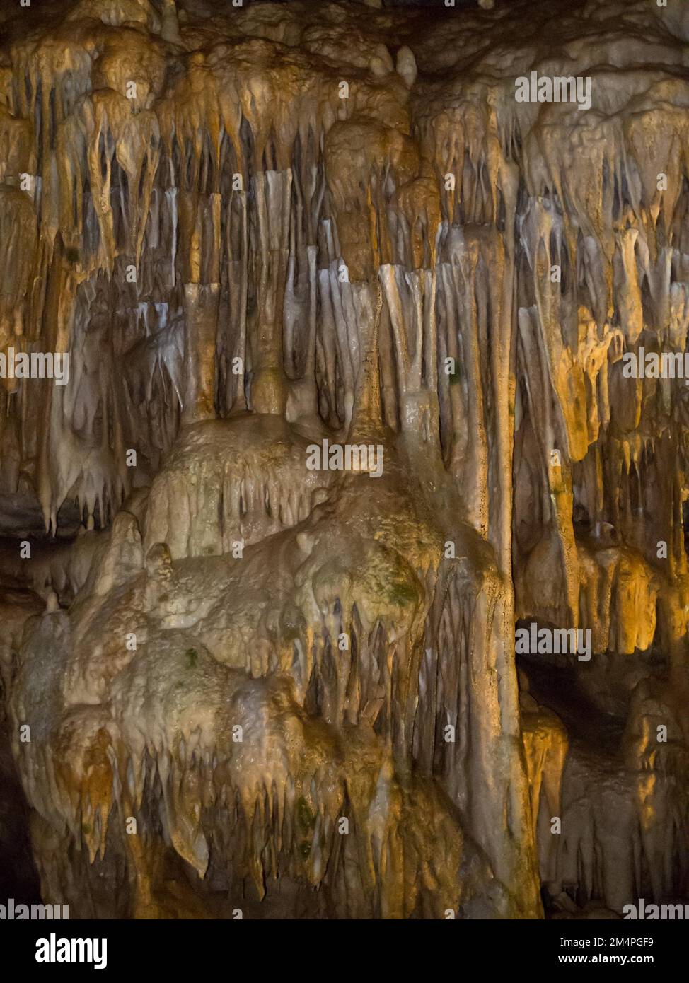 Stalaktitenformationen im Baerenhoehle, Karlshoehle, Erpfinger Hoehle, Stalaktitenhöhle, zum UNESCO-Weltkulturerbe gehörender Schwabenalbengeopark, Schwabenalb Stockfoto