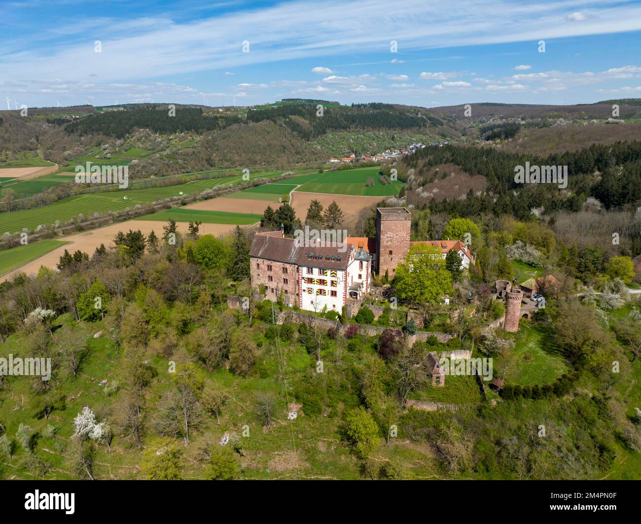 Aus der Vogelperspektive, Schloss Gamburg über Gamburg, Werbach, Taubertal, Baden-Württemberg, Deutschland Stockfoto
