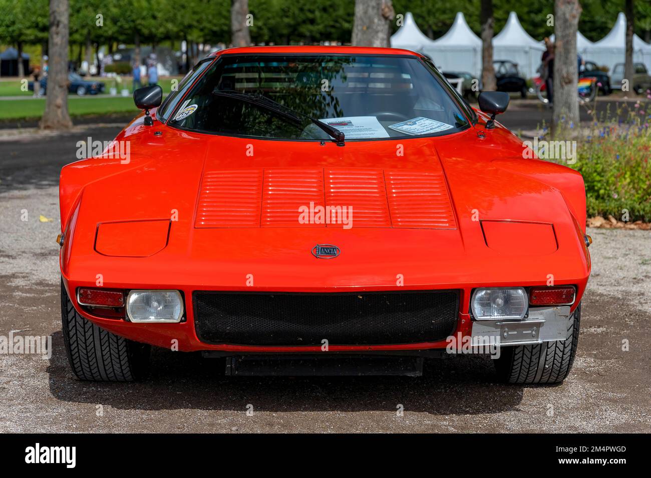 Oldtimer Lancia Stratos Bertone, Italien 1974, V6-Zylinder, 2. 481 ccm, 210 ps, 5-Gang, 980 kg, 230 km/h, Rot, klassische Gala, internationale Konzerne Stockfoto