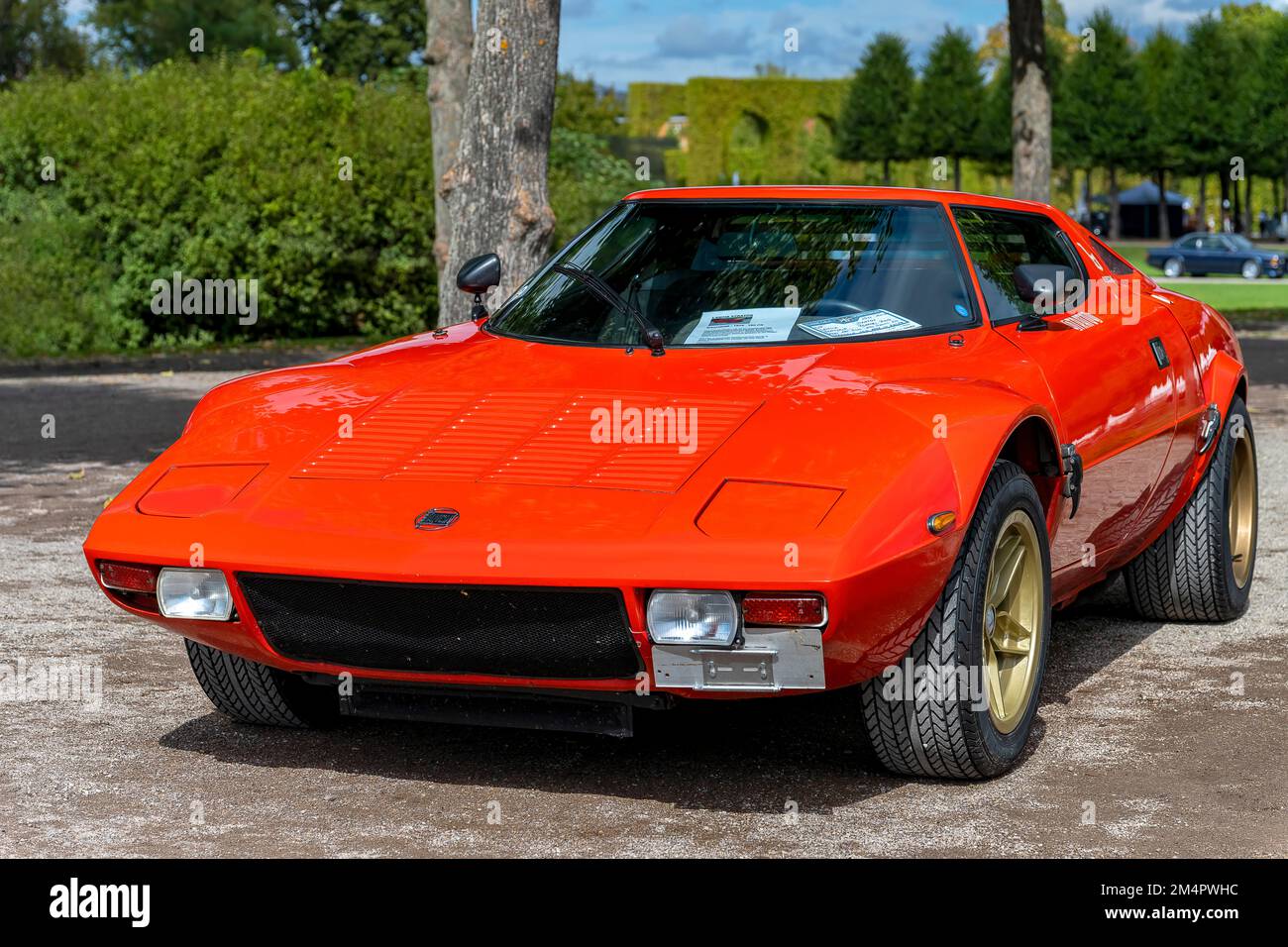 Oldtimer Lancia Stratos Bertone, Italien 1974, V6-Zylinder, 2. 481 ccm, 210 ps, 5-Gang, 980 kg, 230 km/h, Rot, klassische Gala, internationale Konzerne Stockfoto