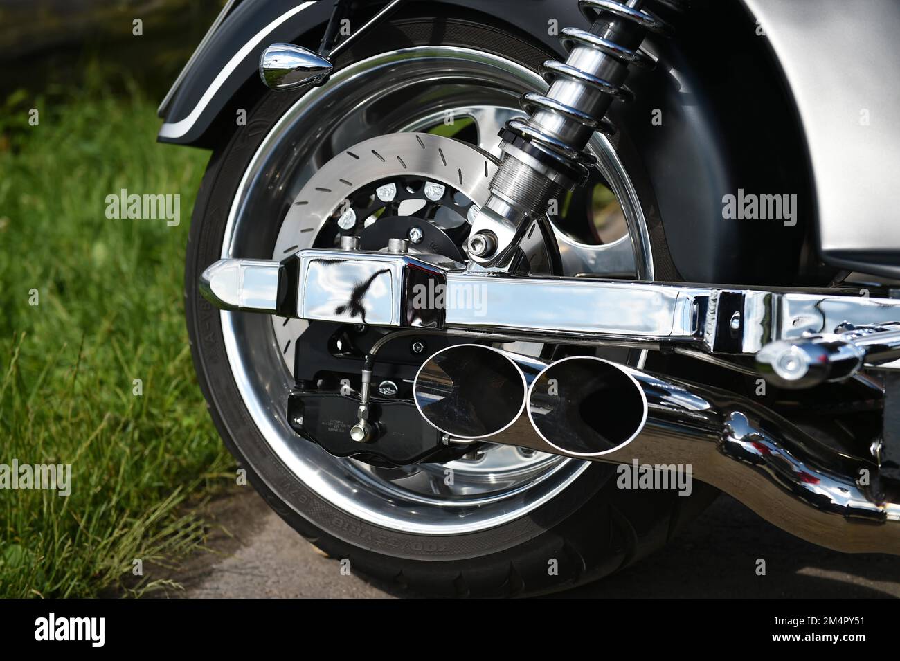 Hinterrad und Auspuff eines Boss Hoss, USA Stockfoto