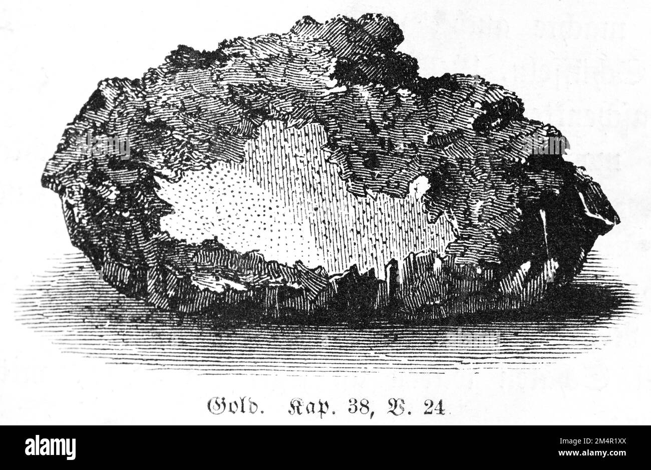 Gold, Bibel, Altes Testament, Genesis, 2. Buch Moses, Kapitel 38, Vers 24, Metall, wertvoll, Selten, Klumpen, Nugget, Rock, historische Illustration 1850 Stockfoto