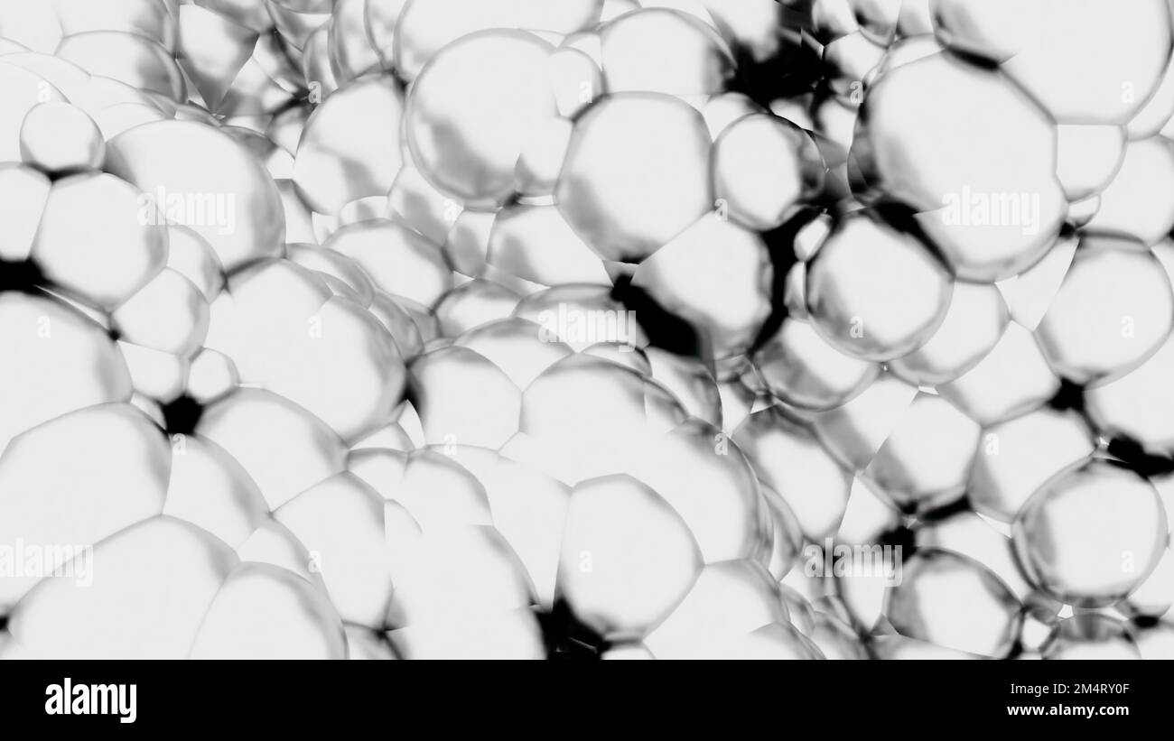 3D Blasen blasen. Design. Kochende Luftblasenmasse in 3D-Animation. Hintergrund kochender grosser Blasen. Masse der kochenden Flüssigkeit. Stockfoto