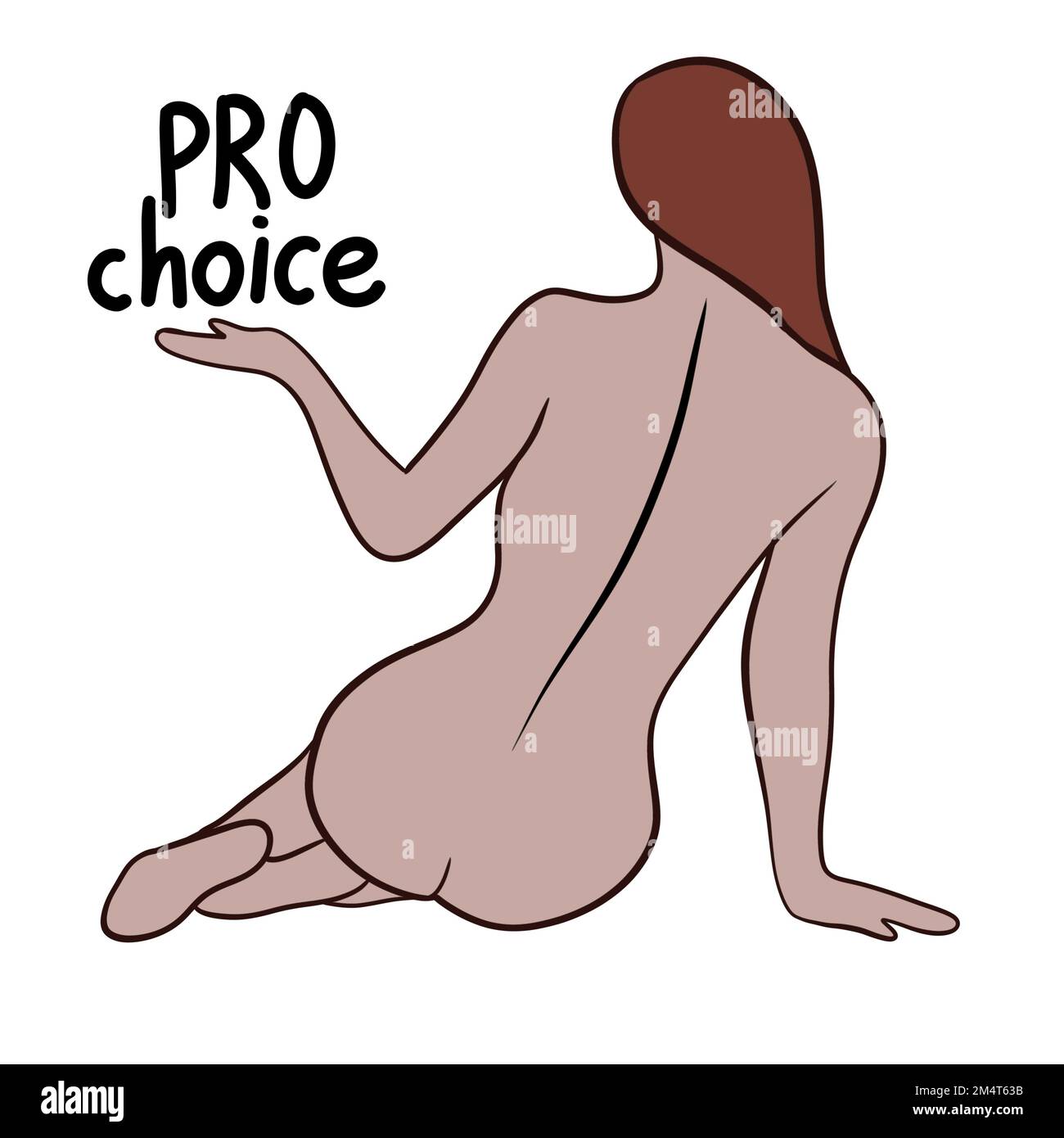 Mein Körper, meine Wahl, handgemalte Illustration mit Frau braunem Körper. Feminismus-Aktivismus-Konzept, reproduktive Abtreibungsrechte, Row-V-Wade-Design. Eine Frau mit Wörtern der Profiwahl, die rote Haare prägen Stockfoto