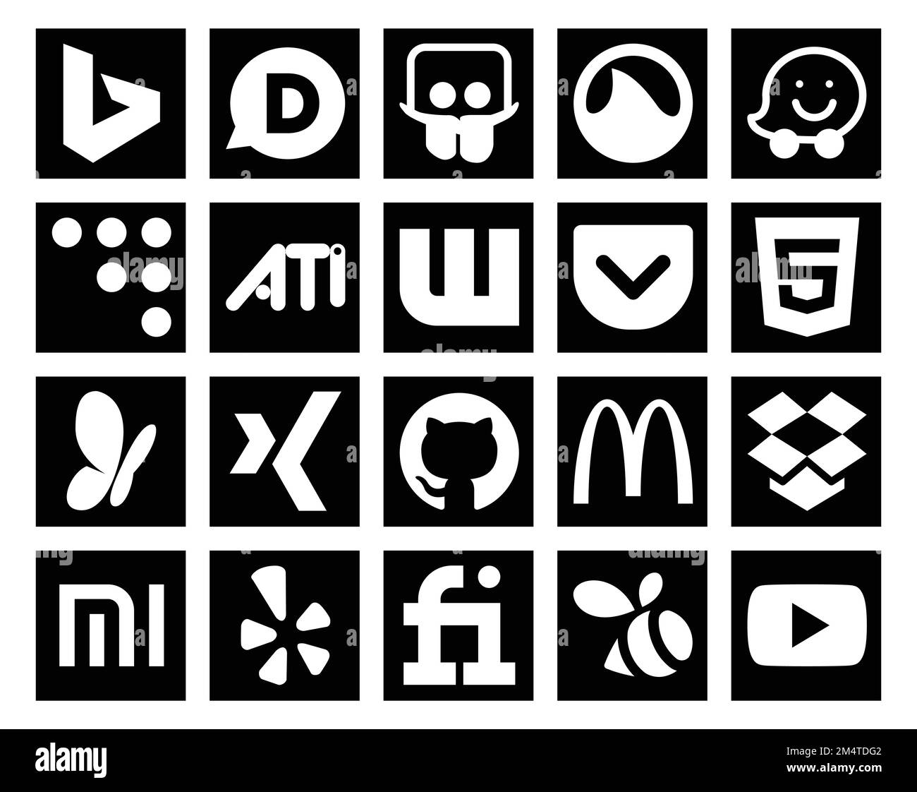 20 Icon Pack für soziale Medien einschließlich Fiverr. xiaomi. Tasche. dropbox. github Stock Vektor
