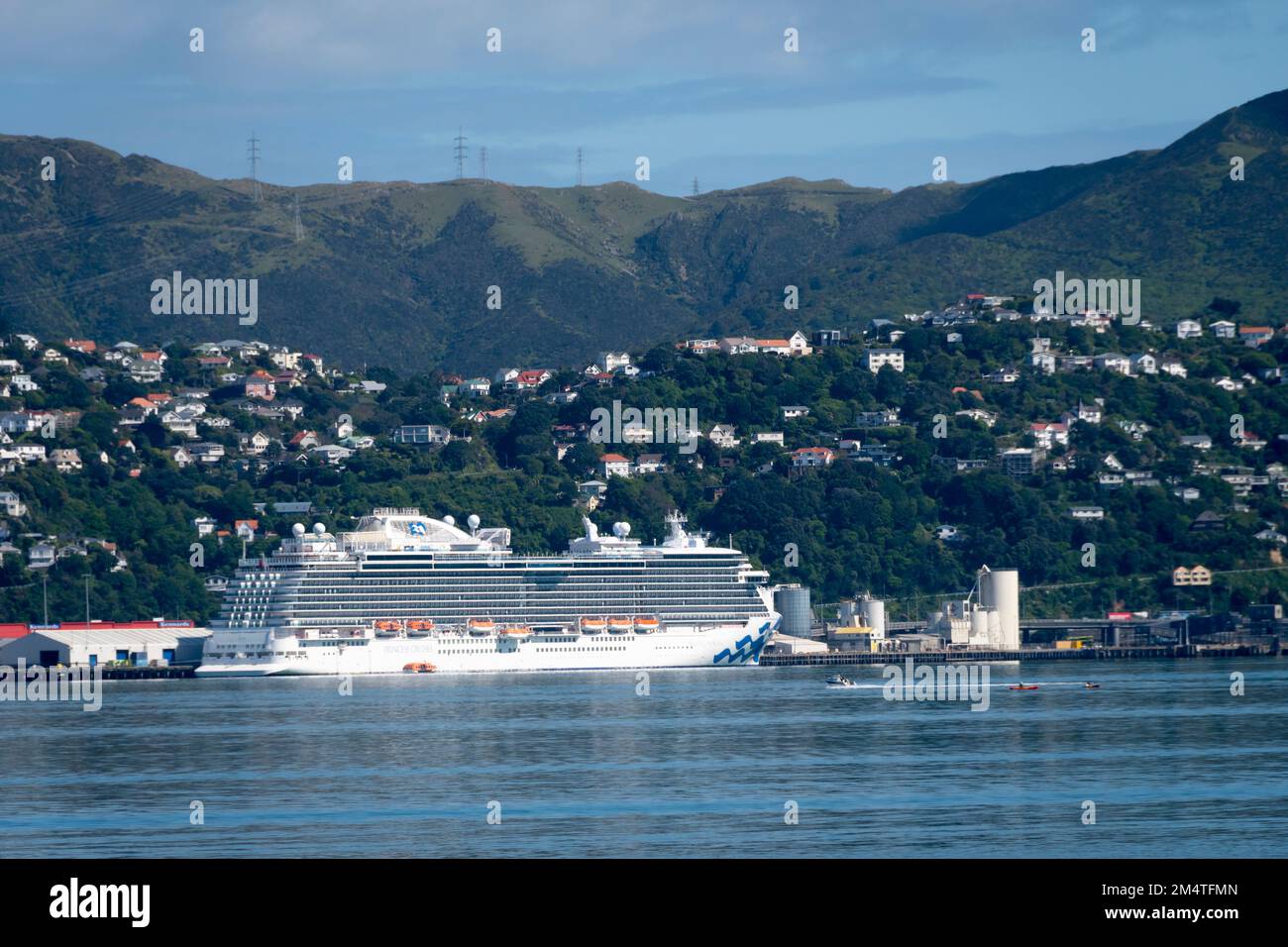 Kreuzfahrtschiff „Majestic Princess“, festgemacht in Wellington, North Island, Neuseeland Stockfoto