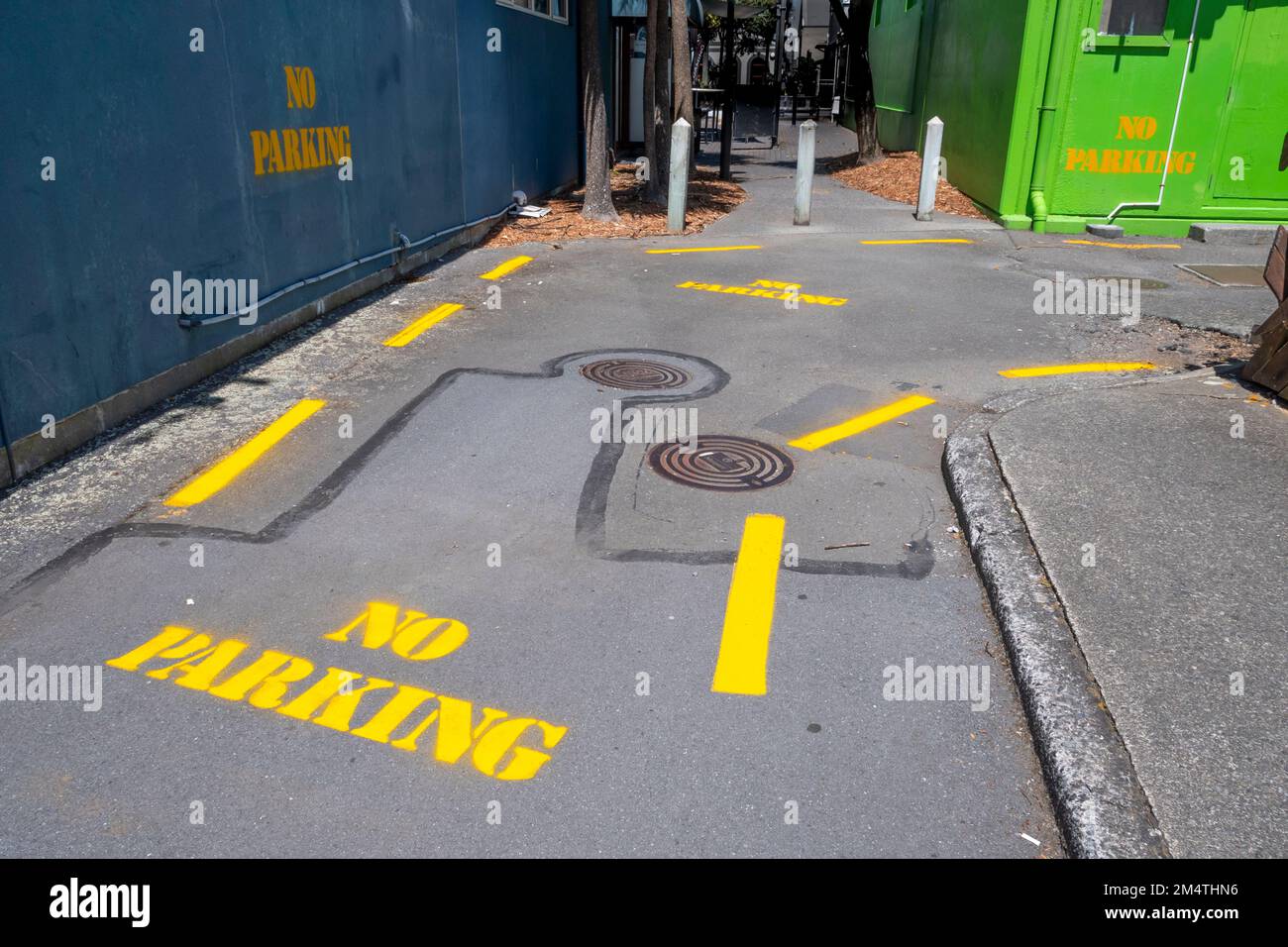 „Parken verboten“-Schilder, Petone, Wellington, North Island, Neuseeland Stockfoto