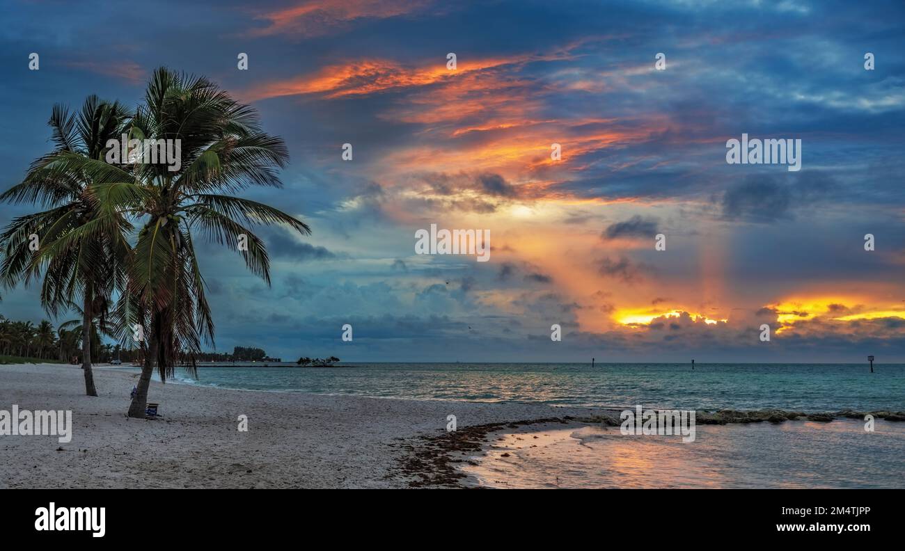 Colourfur Sonnenaufgang am Smathers Beach in Key West, Florida. Stockfoto
