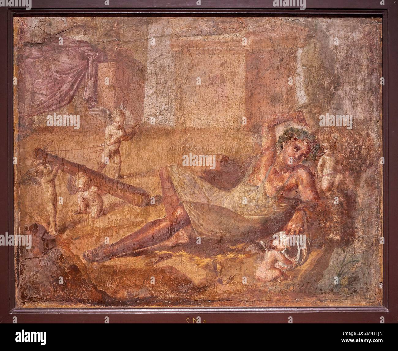 Ercole e Onfale ( Ercole ubriaco ) - affresco - Pompei, Casa e Bottega Textoria di M. Terenzio Eudossi o della Fornace di Ferro, tablino, parete Oves Stockfoto