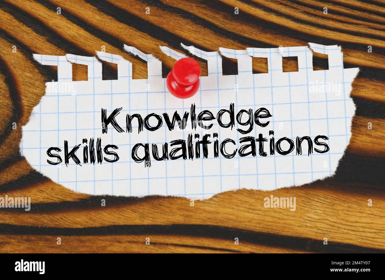 Geschäftskonzept. An der Tafel befindet sich eine Ankündigung mit der Aufschrift „Knowledge Skills Qualifications“ Stockfoto
