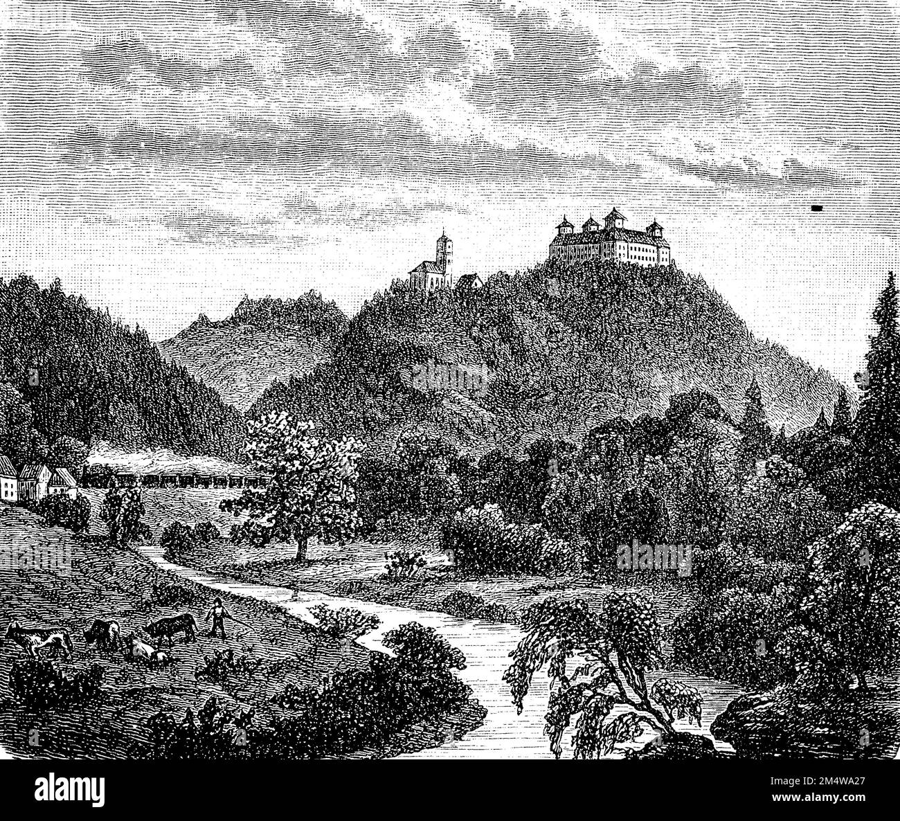 Die Augustusburg im Jahre 1870, Sachsen, Deutschland, Historisch