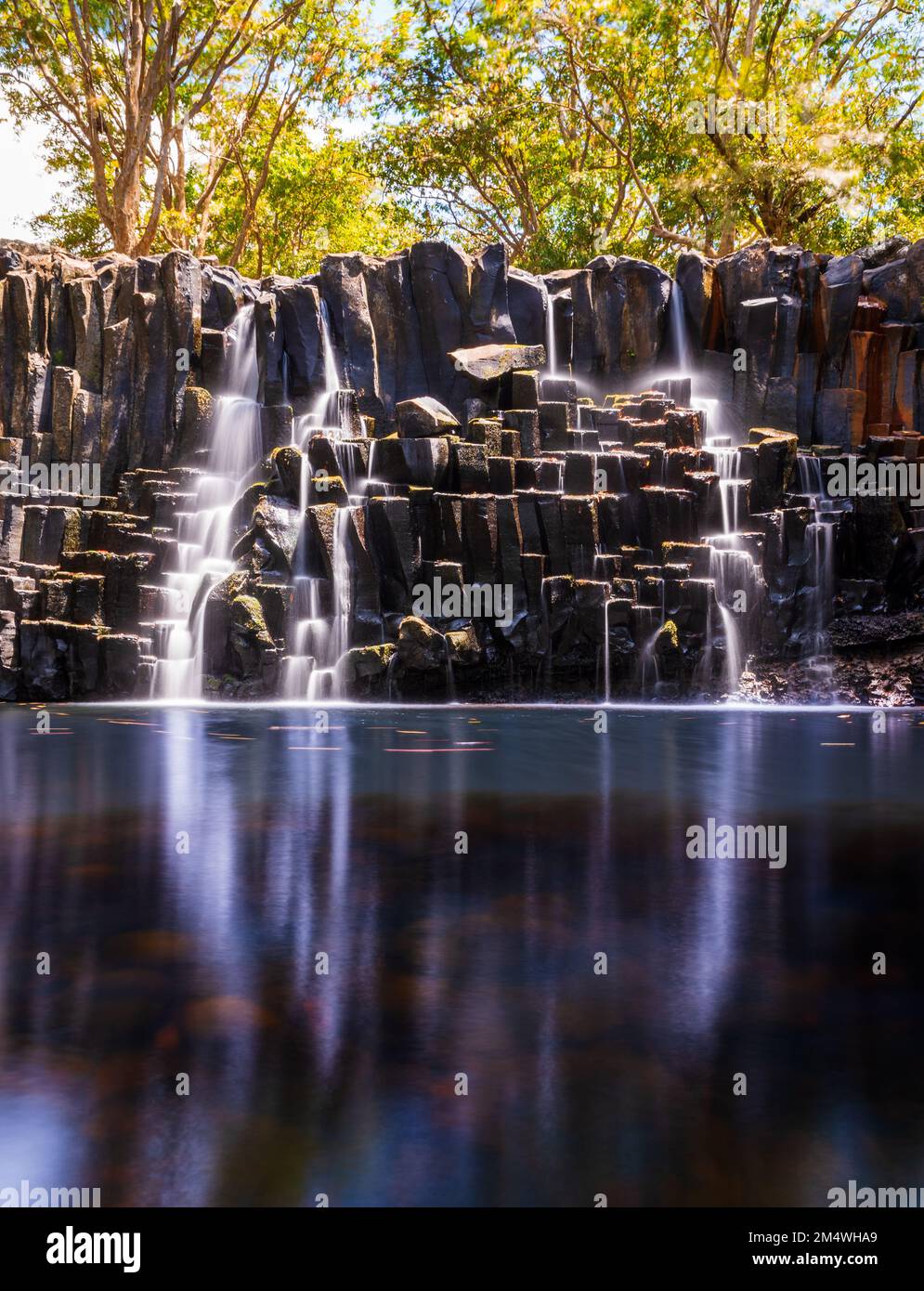 Rochester Falls Wasserfall in Souillac Mauritius. Wasserfall im Dschungel der tropischen Insel Mauritius. Stockfoto