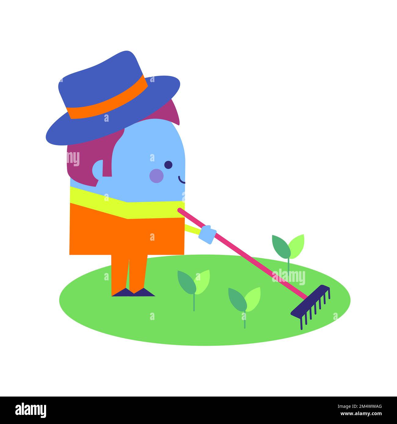 Illustration eines Gärtners und Pflanzen - Lifestyle Fakten Einstellung Design-Thema Stockfoto