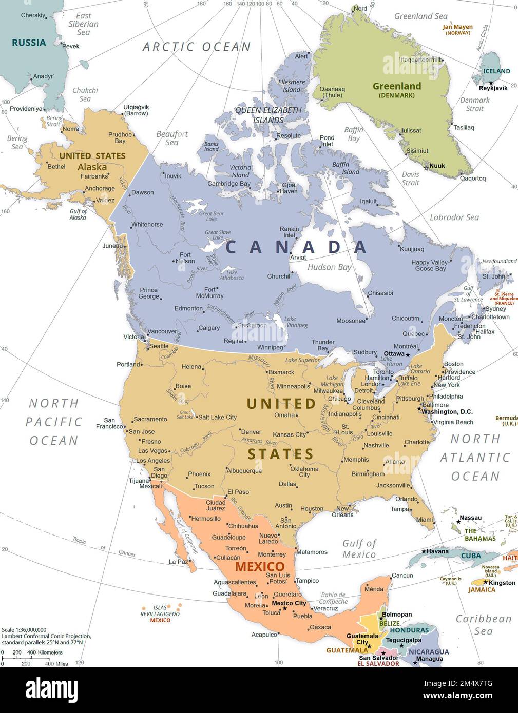 Politische Karte von Nordamerika. Stockfoto