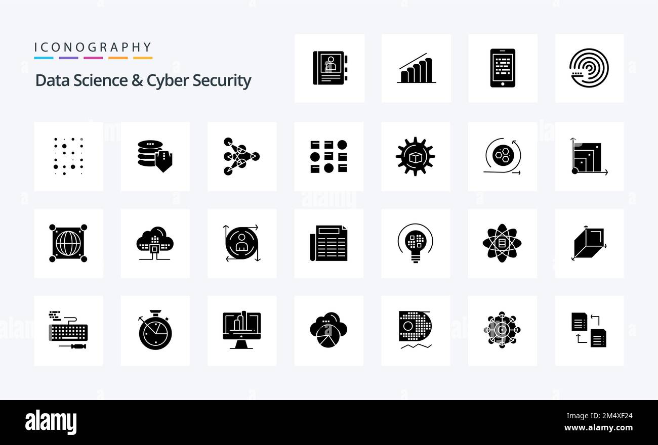 25 Data Science und Cyber Security – solides Glyph-Symbolpaket Stock Vektor