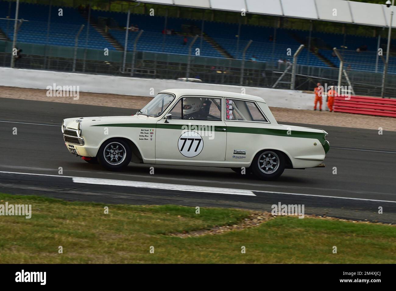 Ollie Streek, Mel Streek, Ford Lotus Cortina, Adrian Flux Trophy für Transatlantic Pre ’66 Touring Cars, vorwiegend V8 Americana vs. UK Races Stockfoto