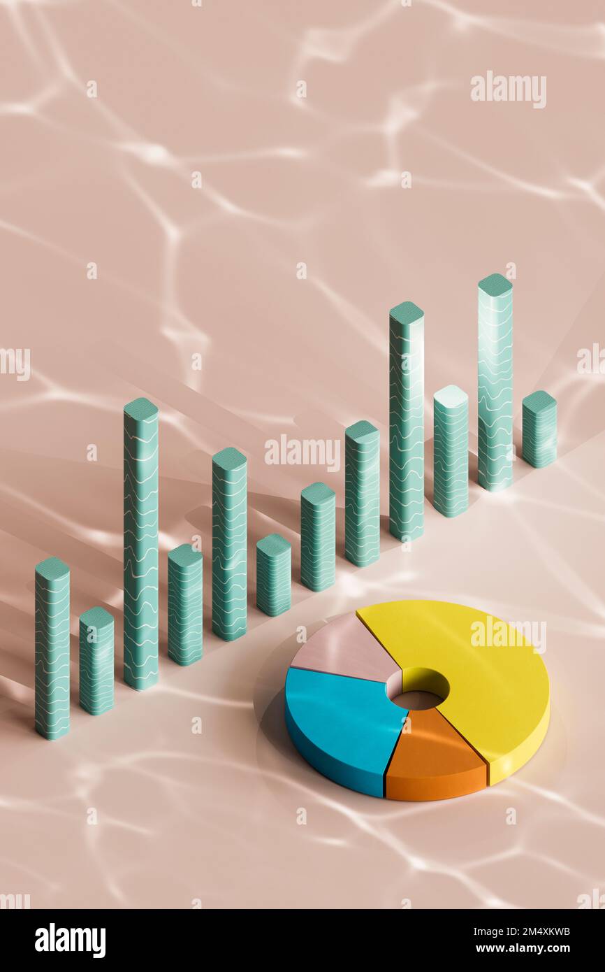 Diagramm nach mehrfarbigem Tortendiagramm Stockfoto