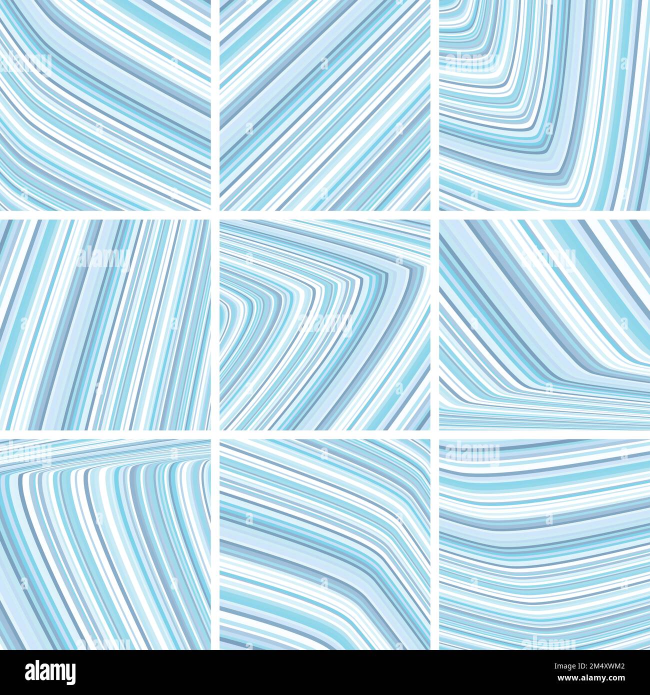 Set aus abstrakten Streifenmustern mit hellblauen und grauen dünnen Streifen. Grafisches Vektordesign Stock Vektor