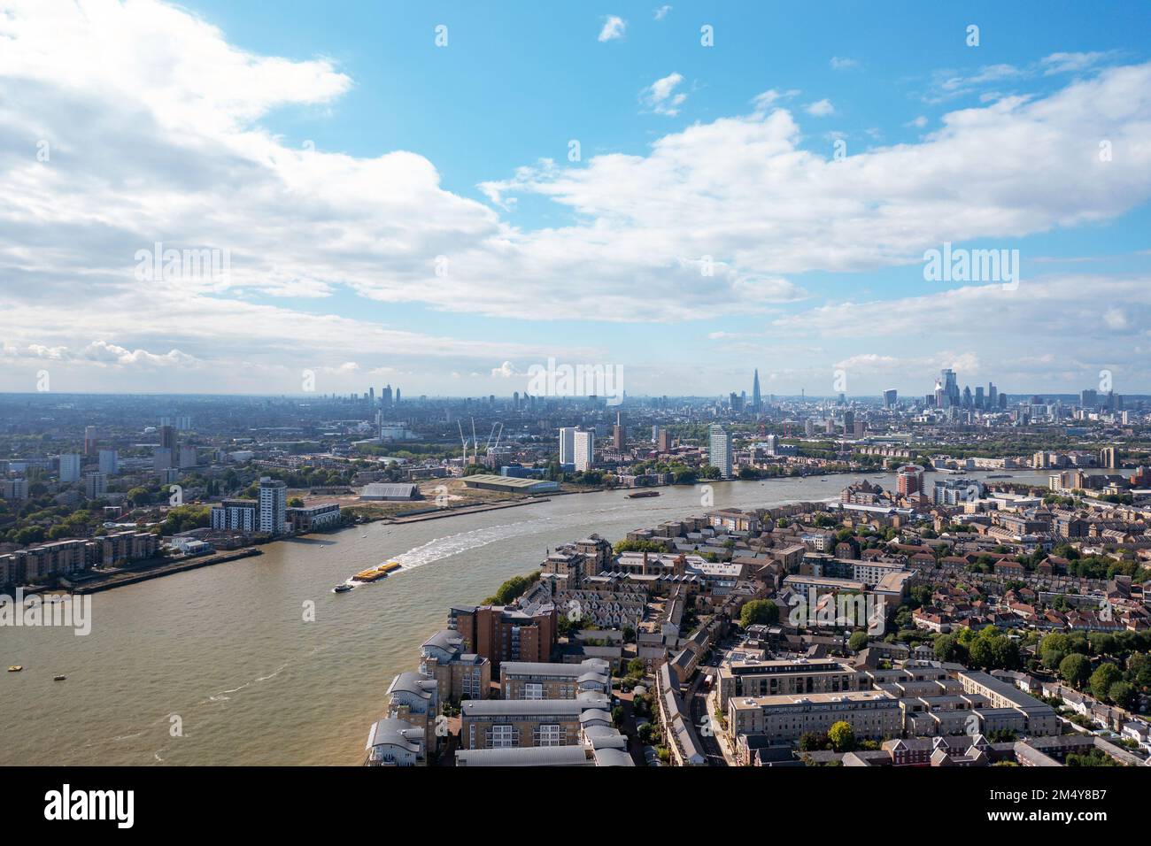 Skyline aus der Luft Finanzviertel London, Blick auf die Stadt. Stockfoto