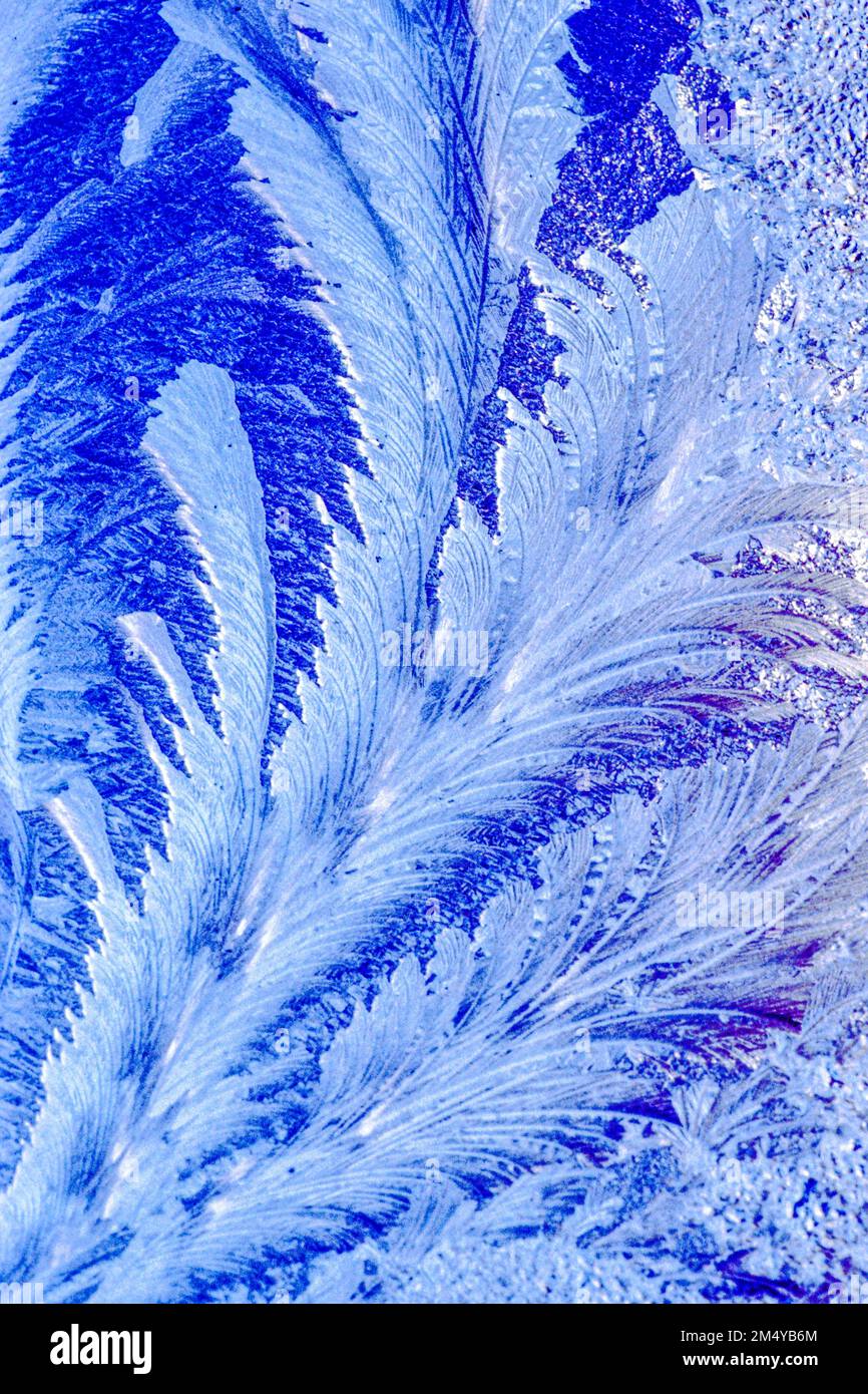 Künstlerisches Frostmuster auf einem Fenster Stockfoto
