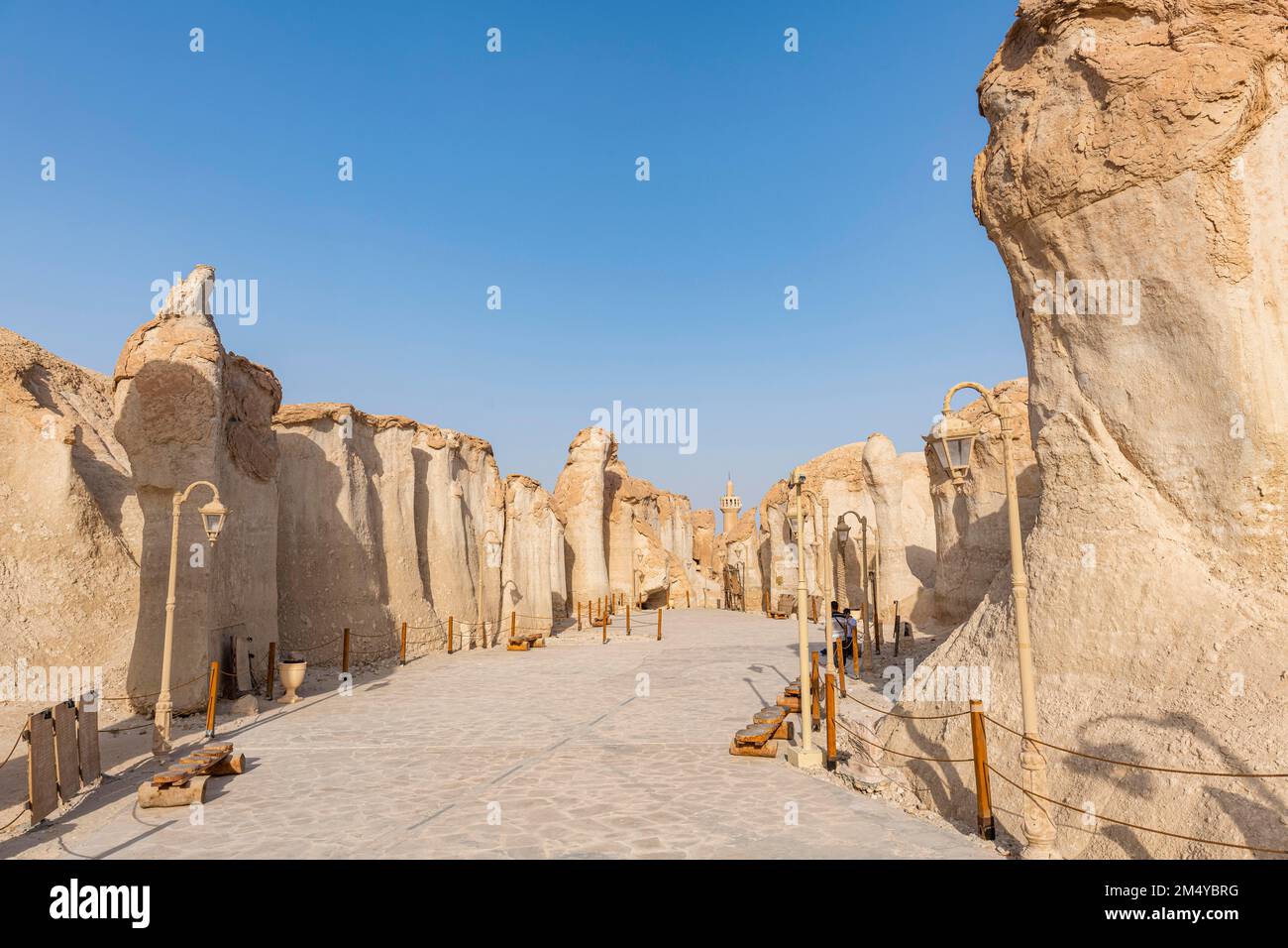 Eintritt zum Al Qarah Berg, UNESCO-Weltkulturerbe Al Ahsa Oase, Hofuf, Königreich Saudi-Arabien Stockfoto