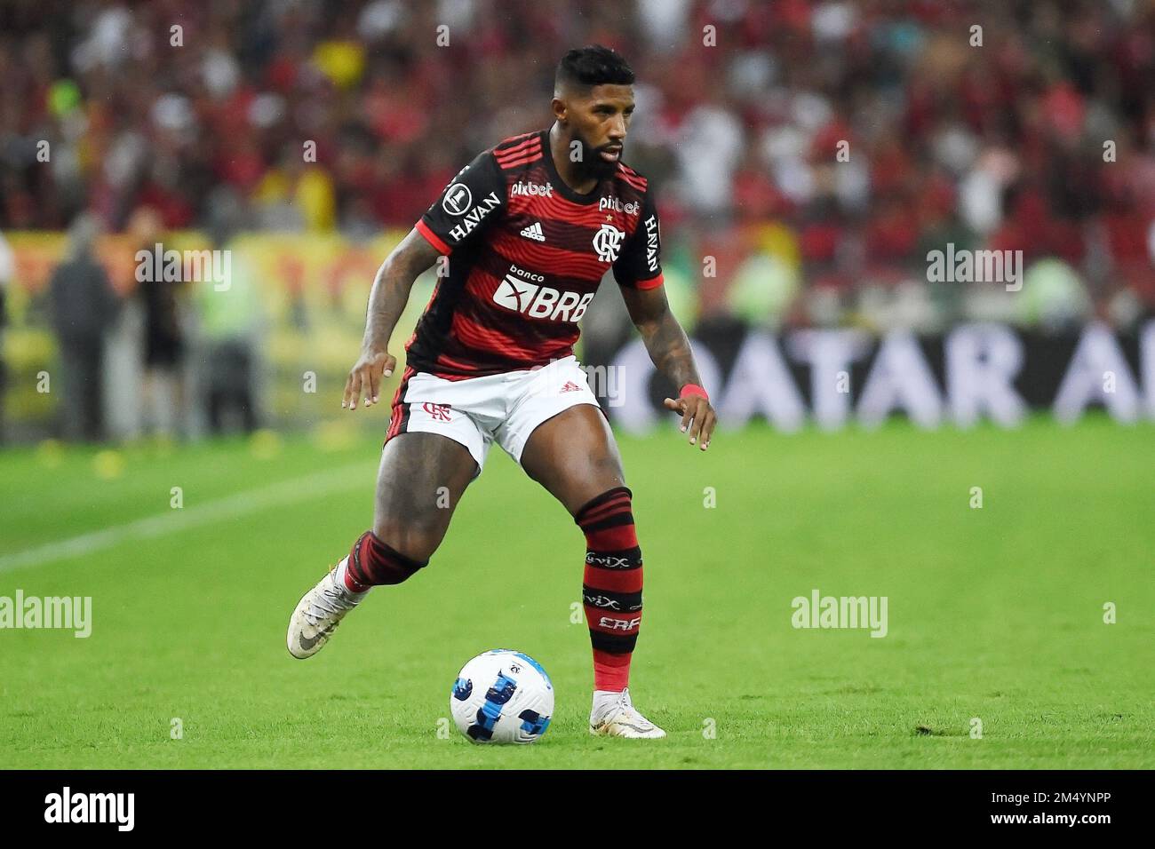 Rio de Janeiro, Brasilien, 9. August 2022. Fußballspieler Rodinei von Flamengo, während des Spiels Flamengo x Corinthians, für den Libertadores Cup, in mara Stockfoto