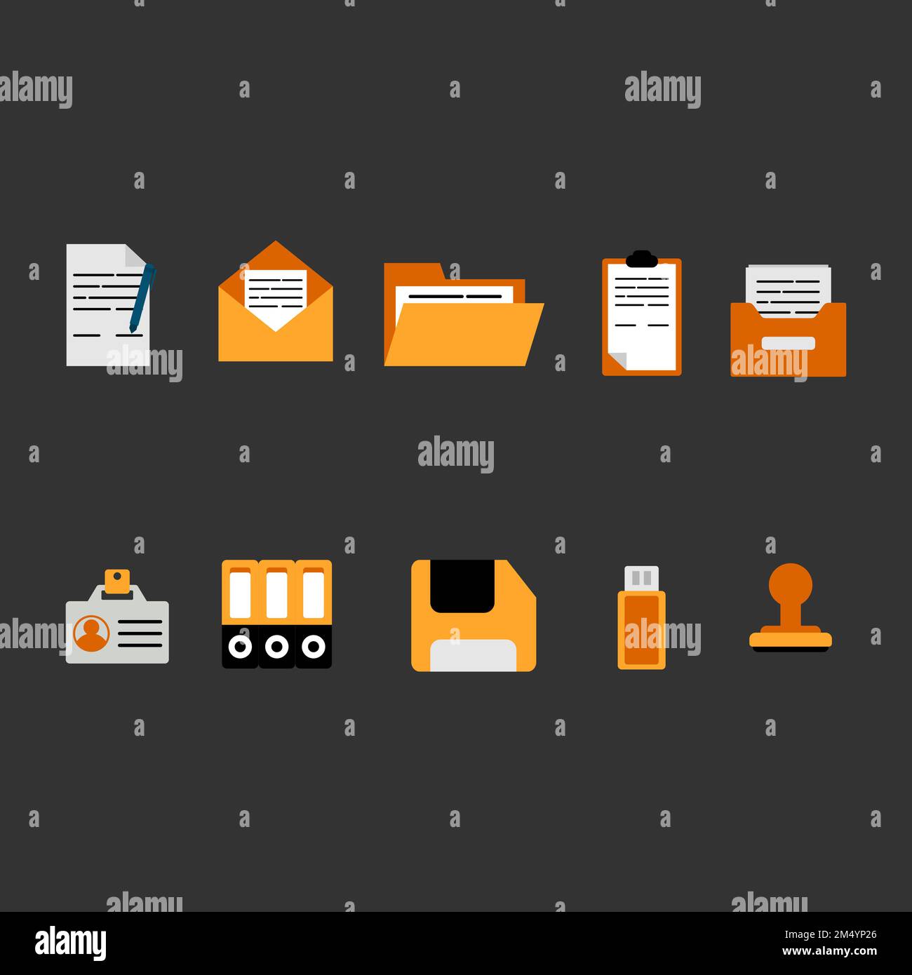 Flache Symbolgruppe für Vektordarstellungen für Unternehmenselemente. Kann auch für Bildung, Akademiker, Wirtschaft und Wissenschaft verwendet werden. Geeignet für Web-Apps, m Stockfoto