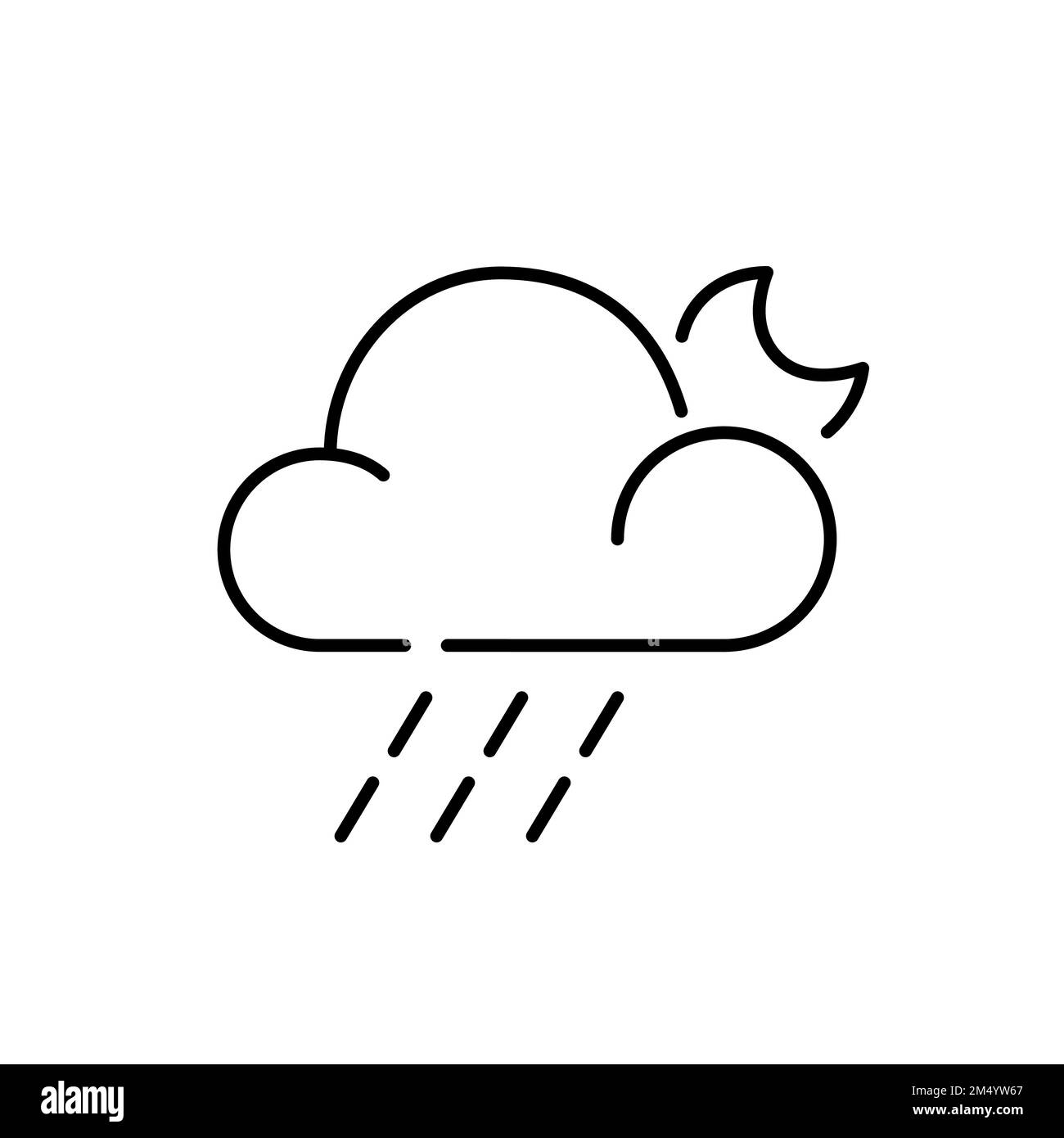 Regen bei Nacht. Wettervorhersage. Pixelgenaue, bearbeitbare Kontur einfaches Liniensymbol Stock Vektor