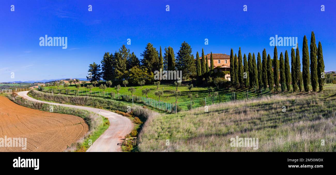 Traditionelle malerische Landschaft und ländliche Landschaft der Toskana. Italien Stockfoto