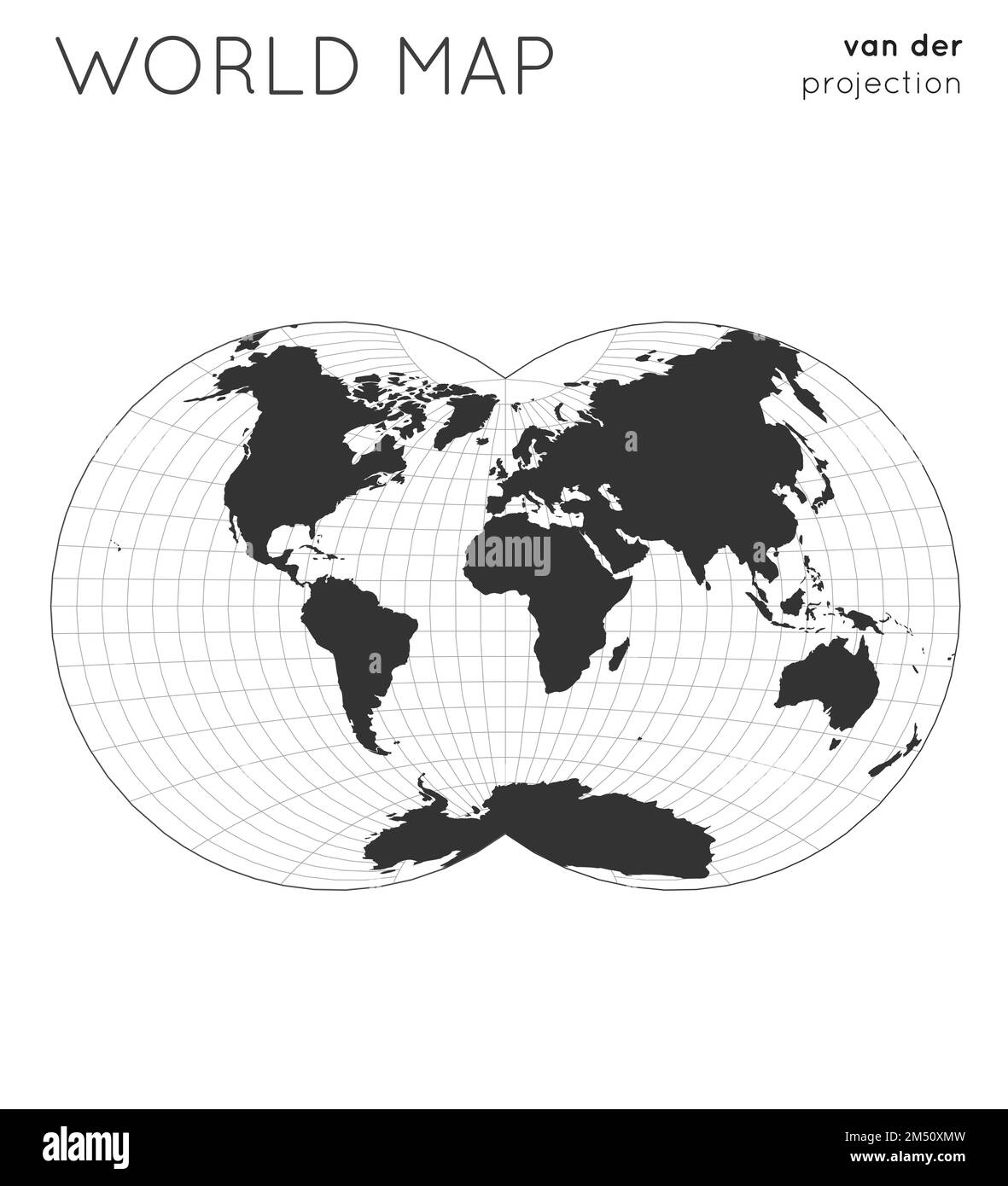 Weltkarte. Globus in Van der Grinten IV Projektion, mit Gitterlinien Stil. Moderne Vektorillustration. Stock Vektor