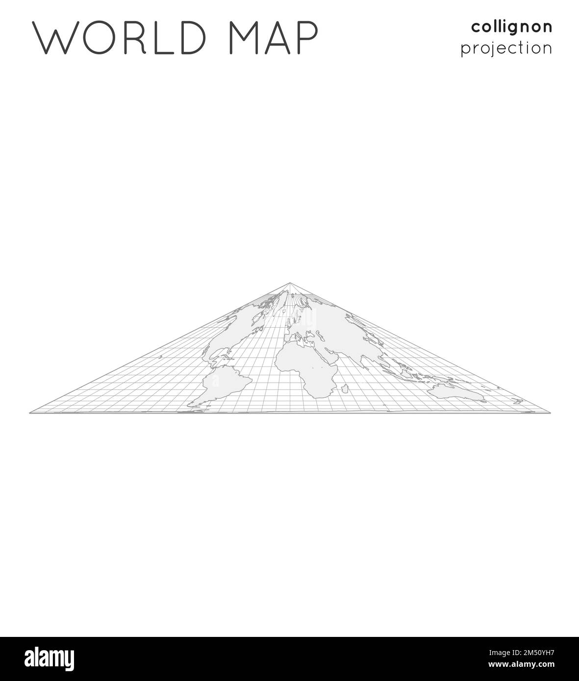 Weltkarte. Globus in Collignon Projektion, mit Gitterlinien Stil. Vektorgrafik umreißen. Stock Vektor