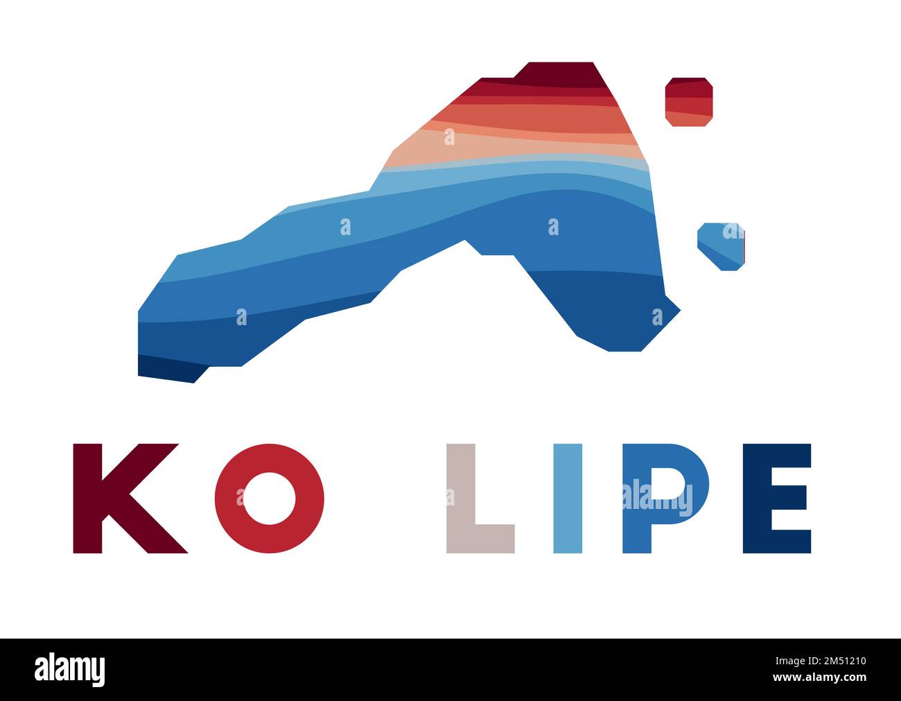 Ko-Lipe-Karte. Karte der Insel mit wunderschönen geometrischen Wellen in rot-blauen Farben. Lebendige Ko Lipe-Form. Vektordarstellung. Stock Vektor