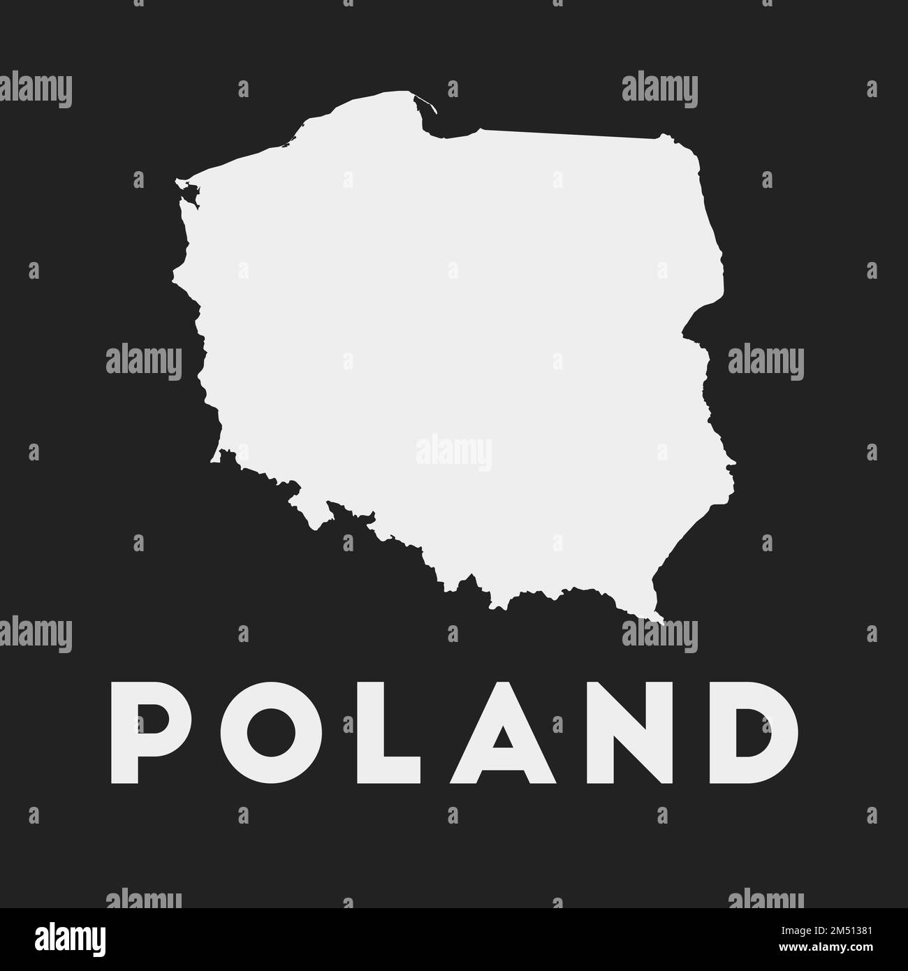 Symbol für Polen. Landkarte auf dunklem Hintergrund. Stilvolle Karte mit Ländernamen für Polen. Vektordarstellung. Stock Vektor