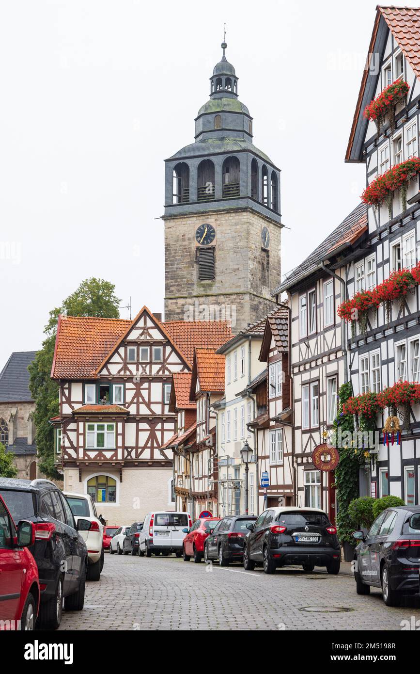Stromschnellen Werra und Kirchengeschichtstrasse Bad Sooden-Allendorf in Hessen Stockfoto