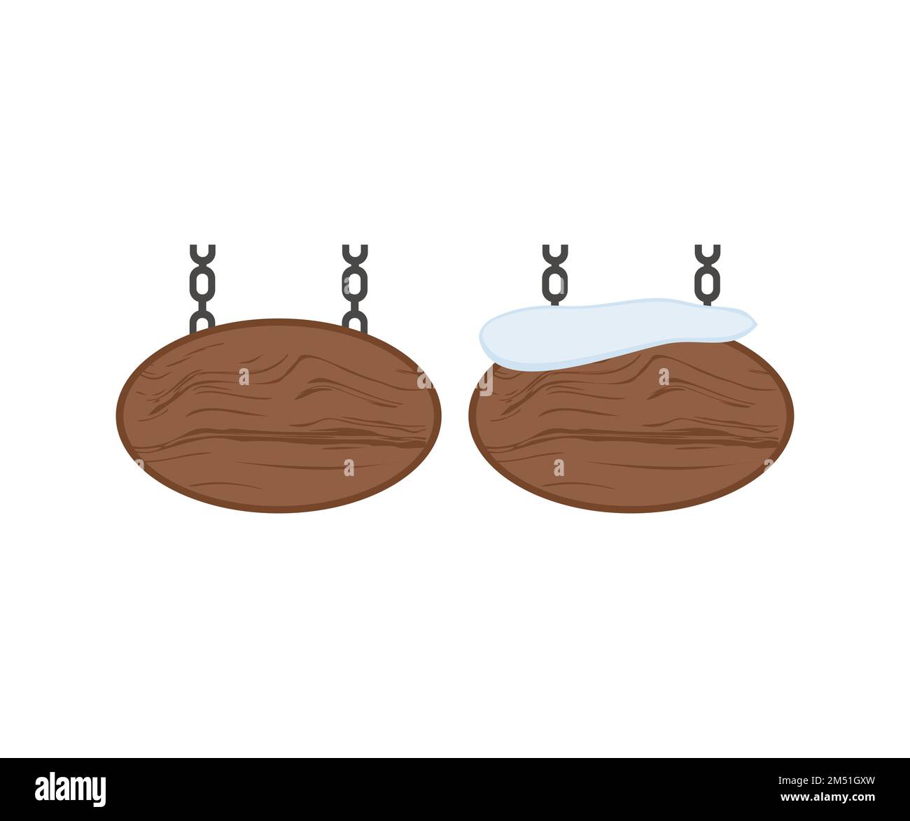 Holzschilder, Holzschilder, Logo-Design. Schilder mit Platz für Ihre Nachrichten. Alte Holzplanken im Sommer und Winter mit schneebedeckten Schildern. Stock Vektor