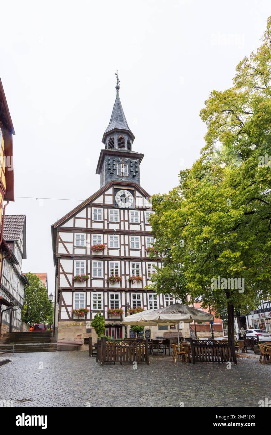 Stromschnellen Werra und Kirchengeschichtstrasse Bad Sooden-Allendorf in Hessen Stockfoto