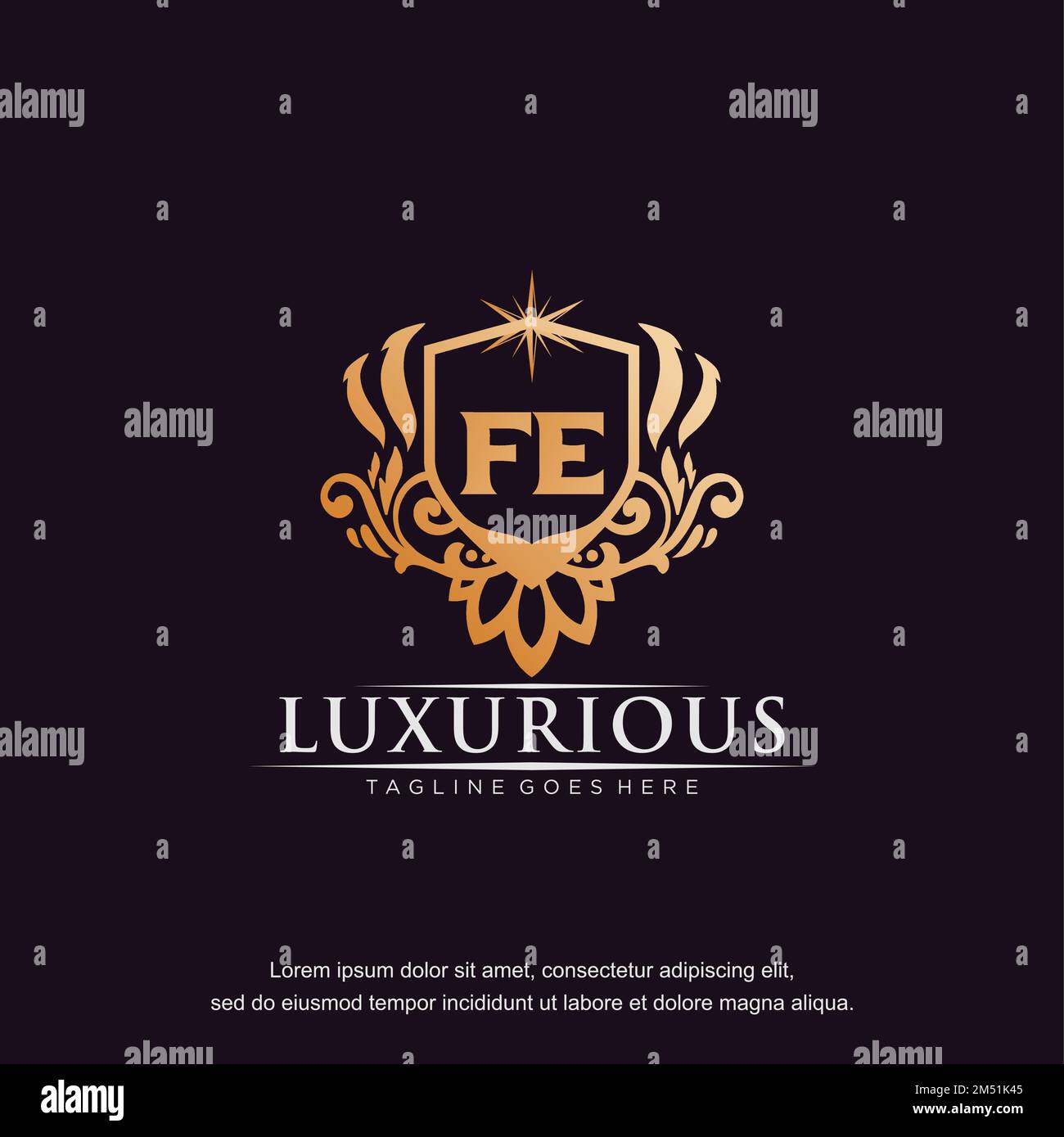FE Anfangsbuchstabe Luxus Ornament Gold Monogramm Logo-Vorlage Vektor. Stock Vektor